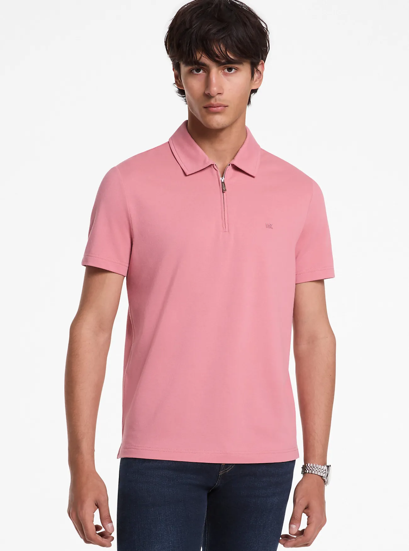 Michael Kors Poloshirt van piqu&eacute;stof van katoenmix met rits OUDROZE Discount