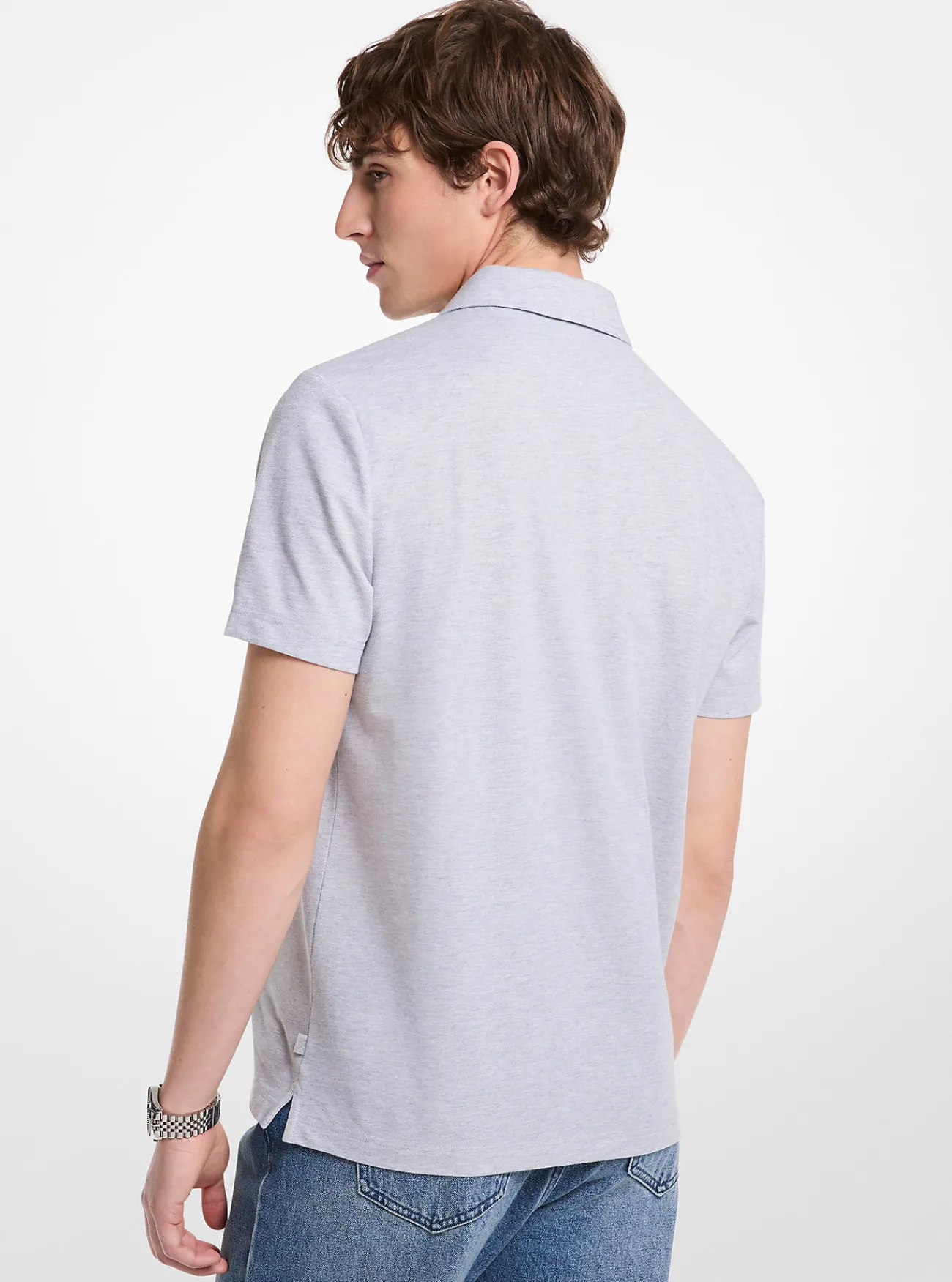 Michael Kors Poloshirt van piqu&eacute;stof van katoenmix met rits STEENGRIJS Fashion
