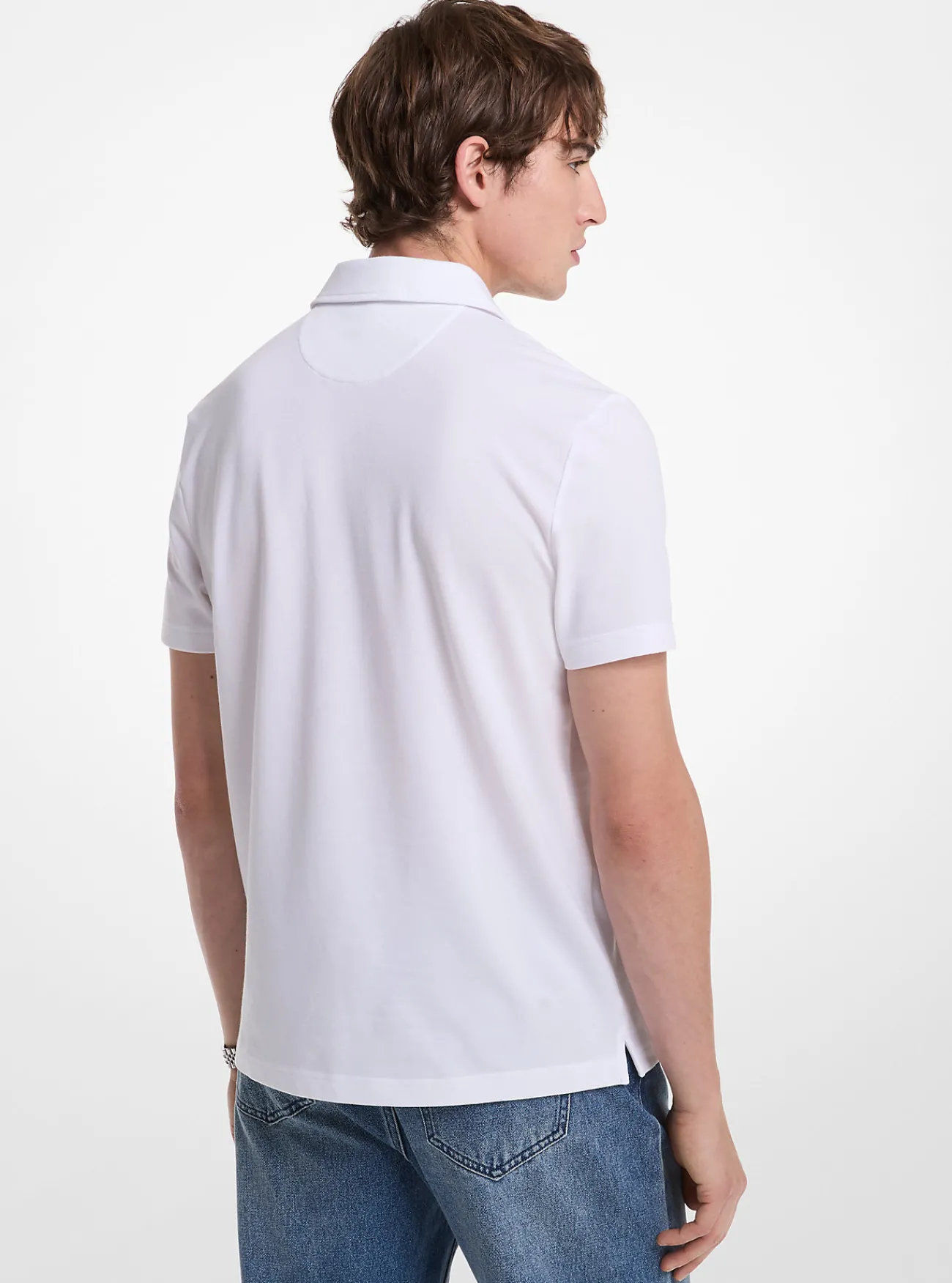 Michael Kors Poloshirt van piqu&eacute;stof van katoenmix met rits WIT Fashion
