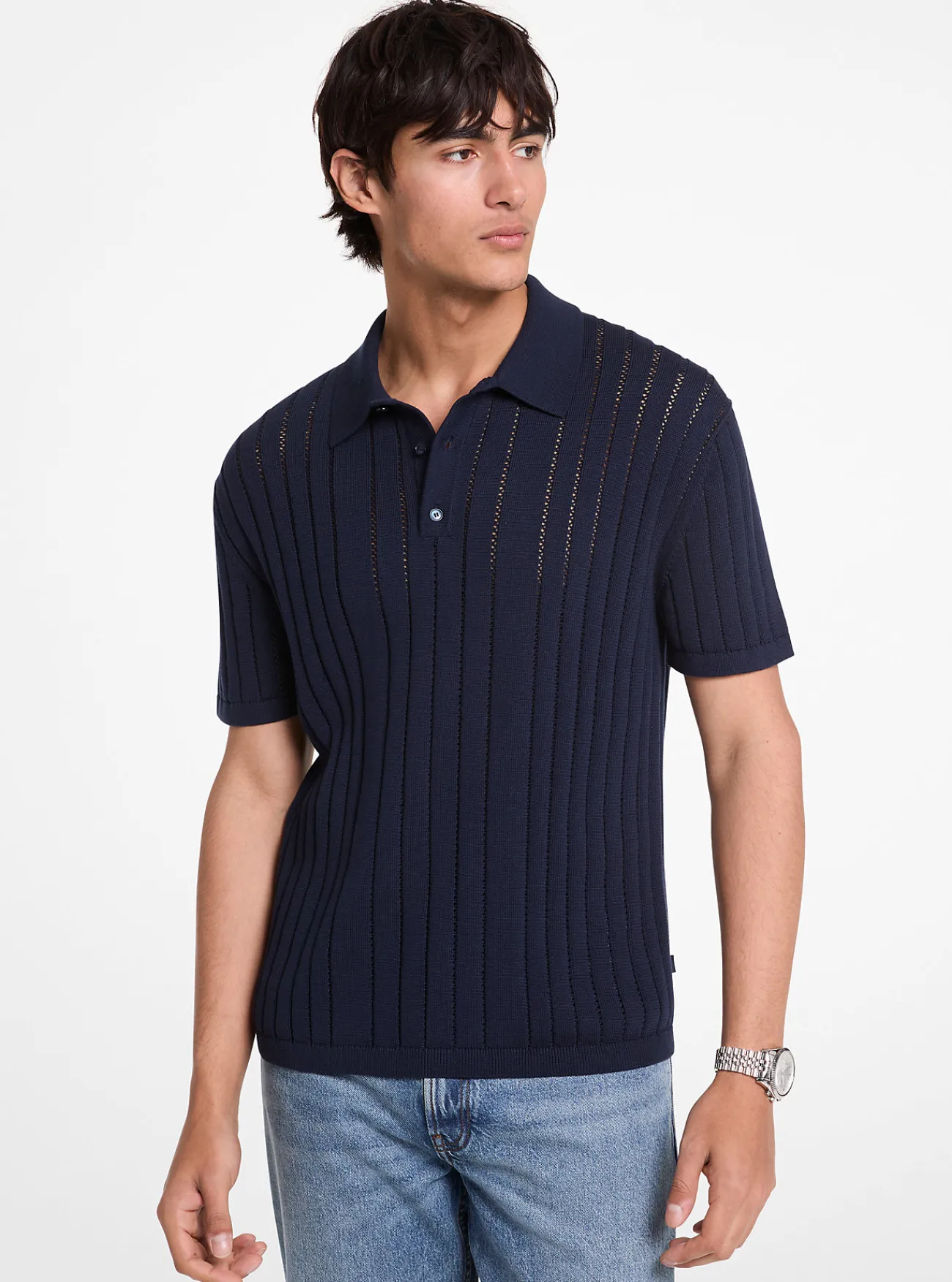 Michael Kors Poloshirt van pointelle katoen MIDDERNACHTSBLAUW Hot