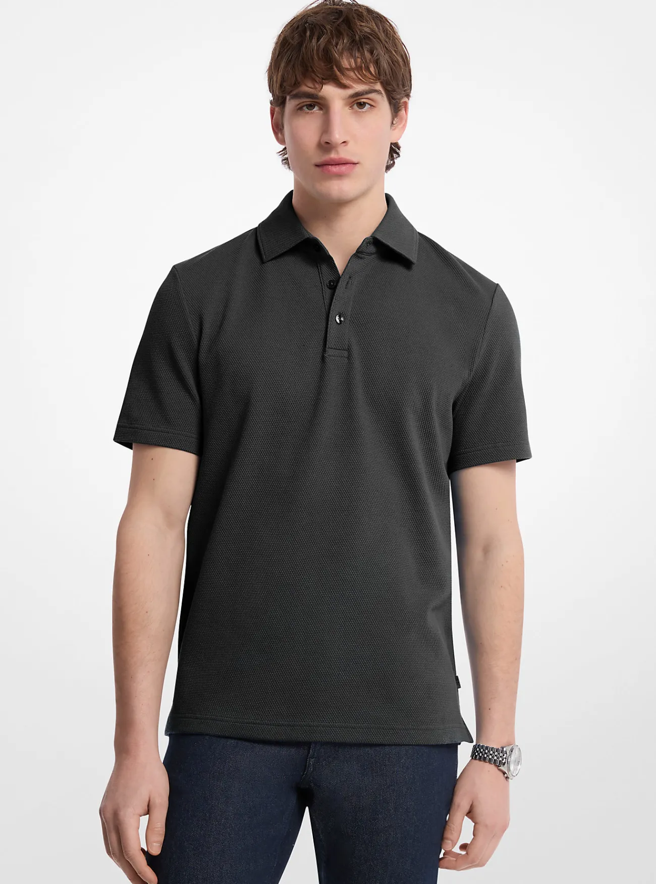 Michael Kors Poloshirt van stretchkatoen met bubbelbreisel ZWART Online