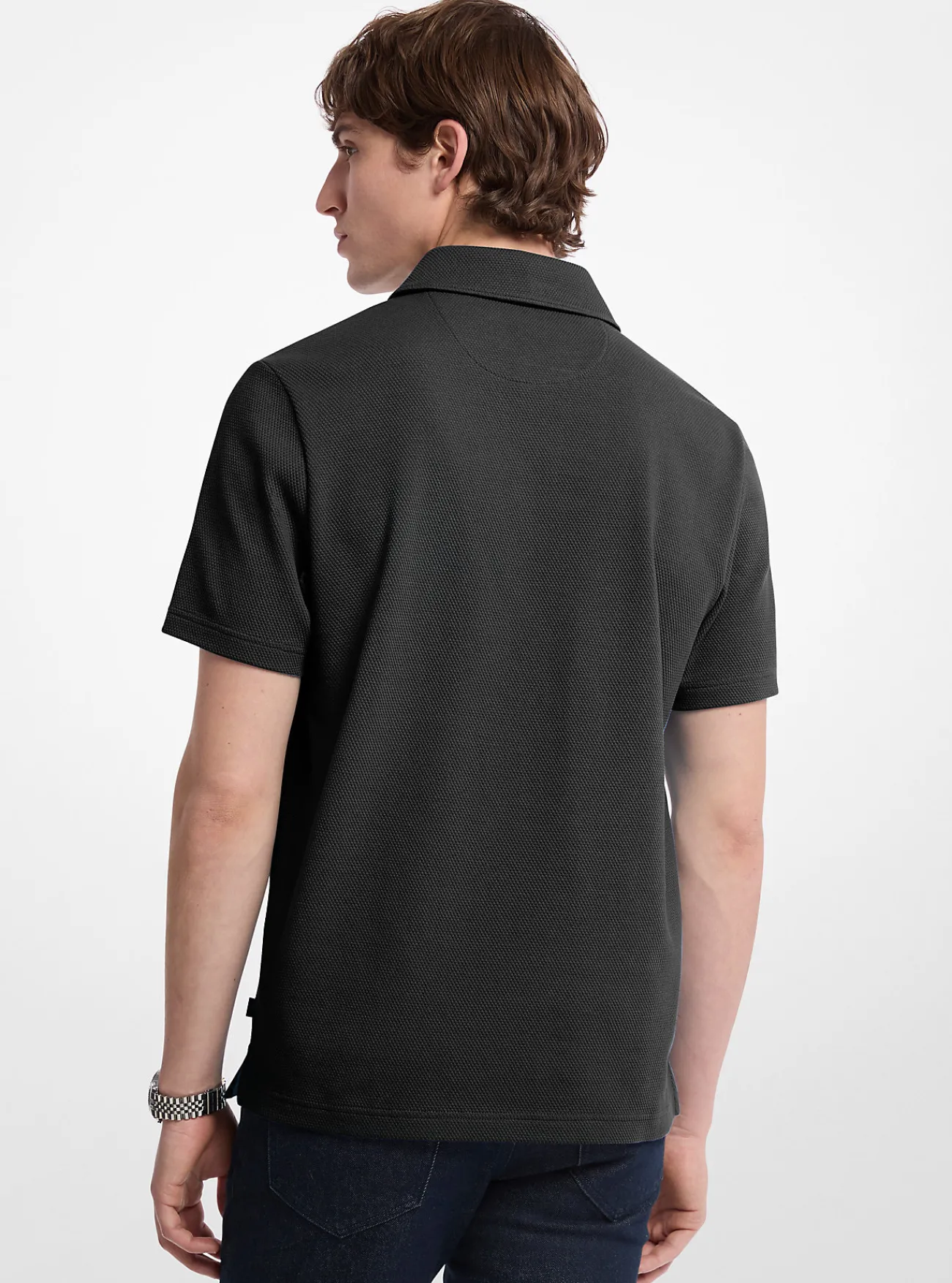 Michael Kors Poloshirt van stretchkatoen met bubbelbreisel ZWART Online