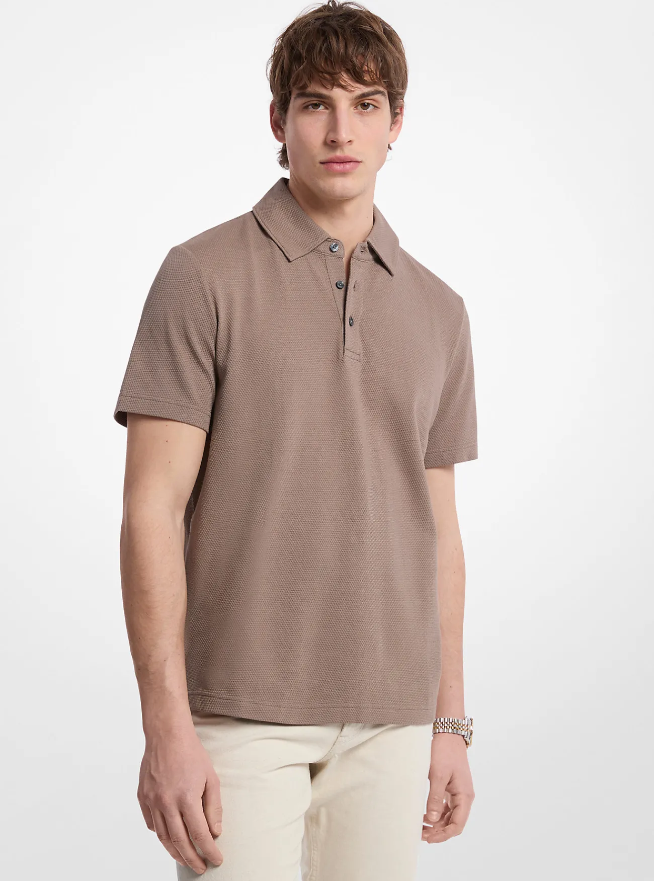 Michael Kors Poloshirt van stretchkatoen met bubbelbreisel Outlet