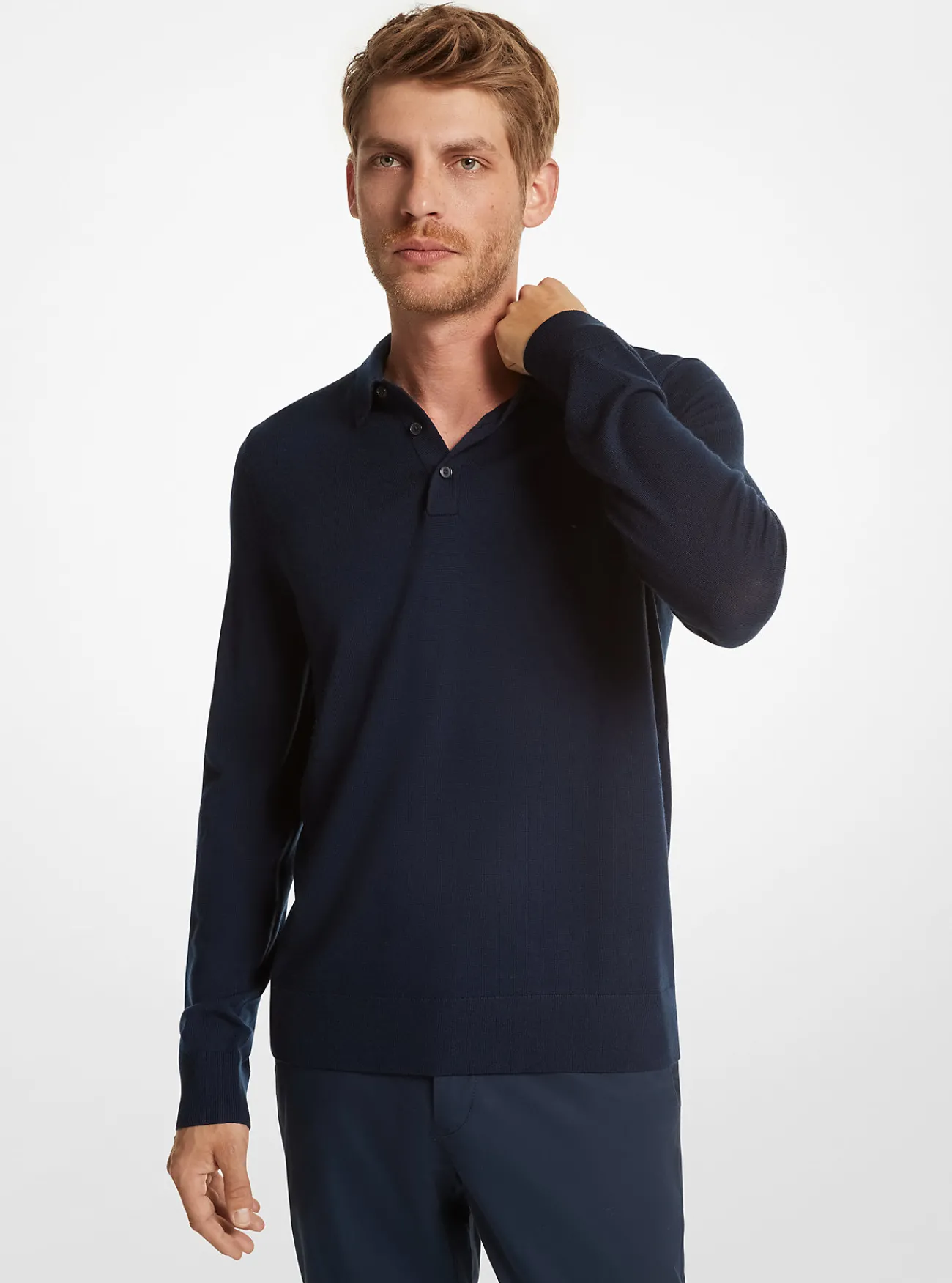 Michael Kors Polosweater van merinowol MIDDERNACHTSBLAUW Best