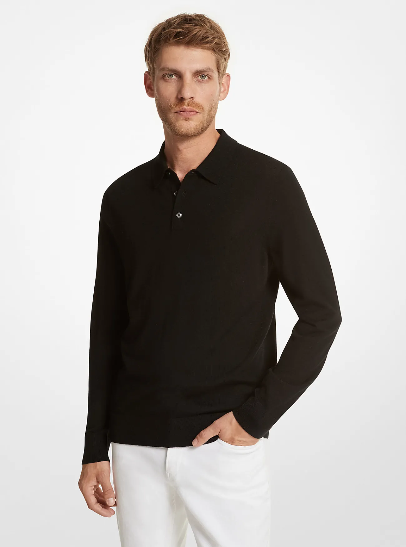 Michael Kors Polosweater van merinowol ZWART Online