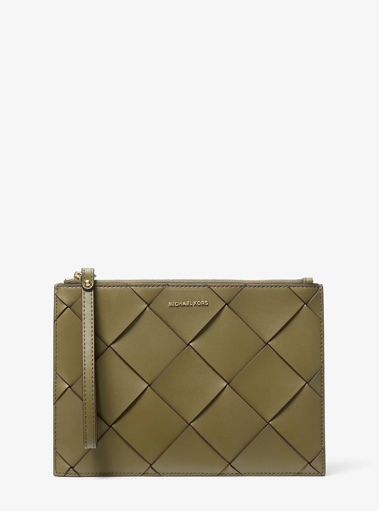 Michael Kors Polstasje Jet Set Travel van geweven leer, extra groot SAFARIGROEN Sale