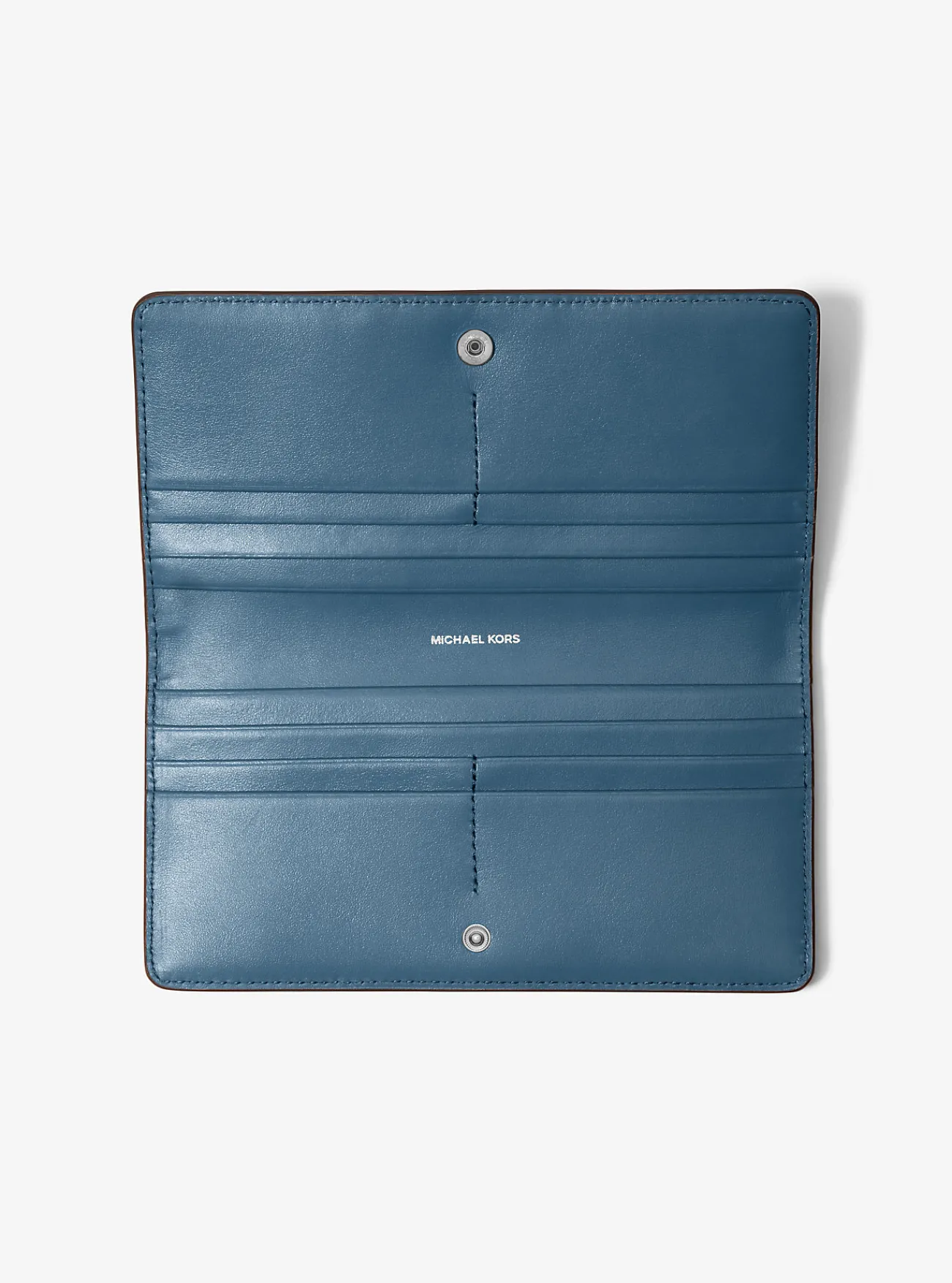 Michael Kors Portefeuille Bryant van getrommeld leer met drukknoop, groot DONKERCHAMBRAY Clearance
