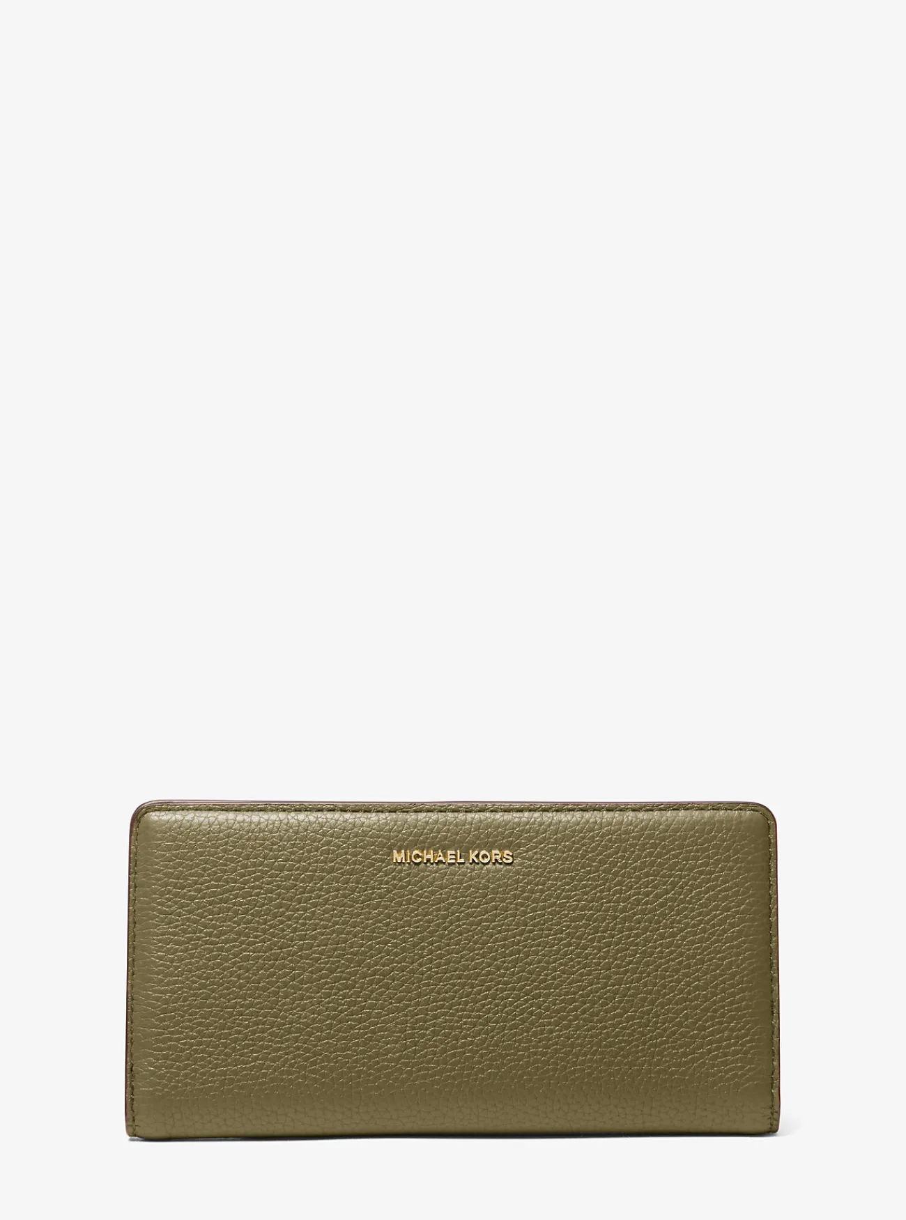 Michael Kors Portefeuille Bryant van getrommeld leer met drukknoop, groot SAFARIGROEN Best