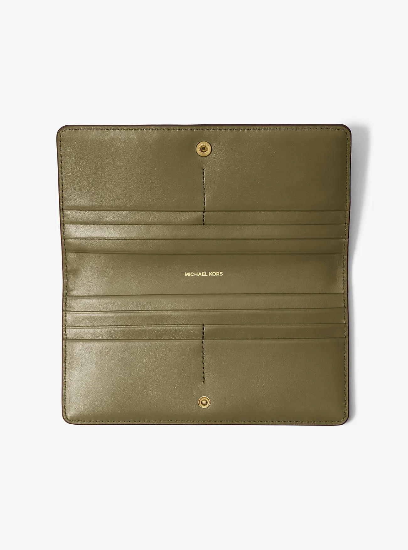 Michael Kors Portefeuille Bryant van getrommeld leer met drukknoop, groot SAFARIGROEN Best