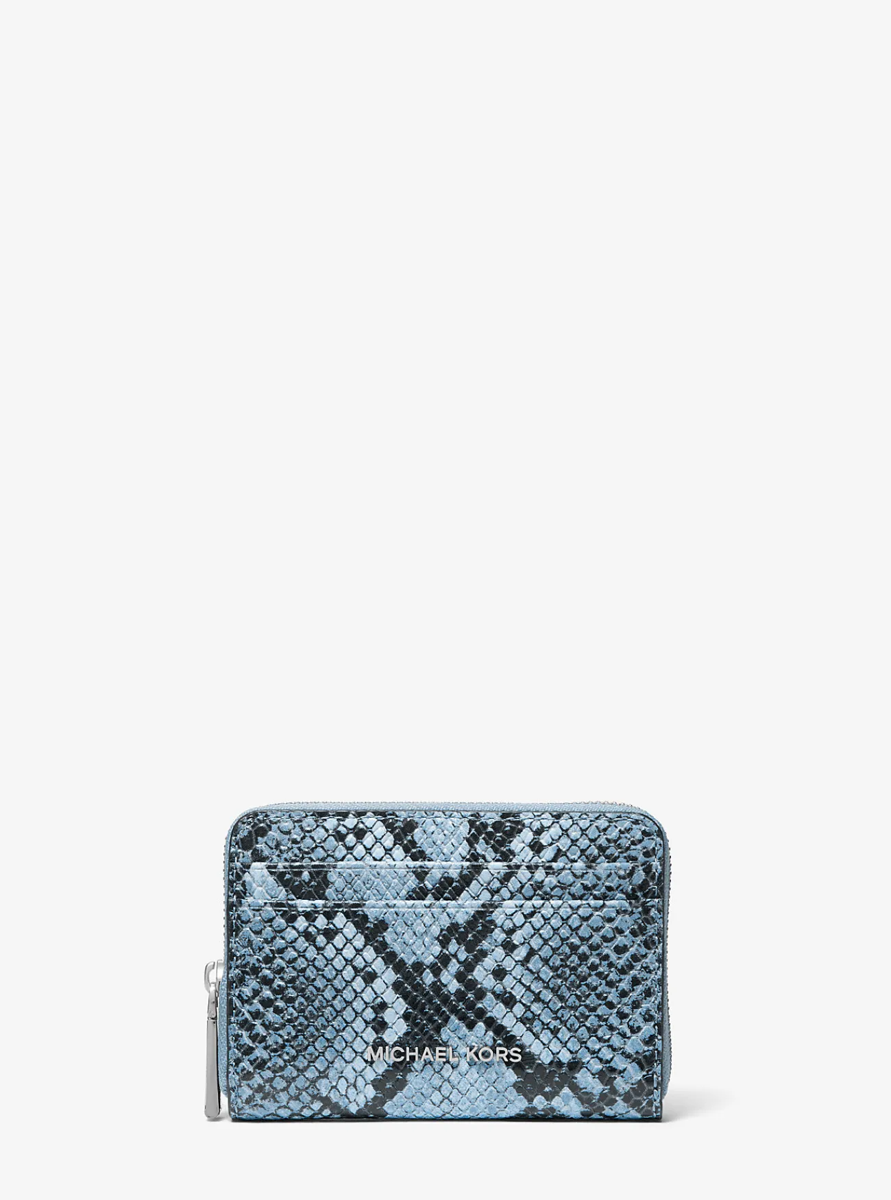 Michael Kors Portefeuille Jet Set van leer met slangenprint in reli&euml;f, klein CHAMBRAY Online