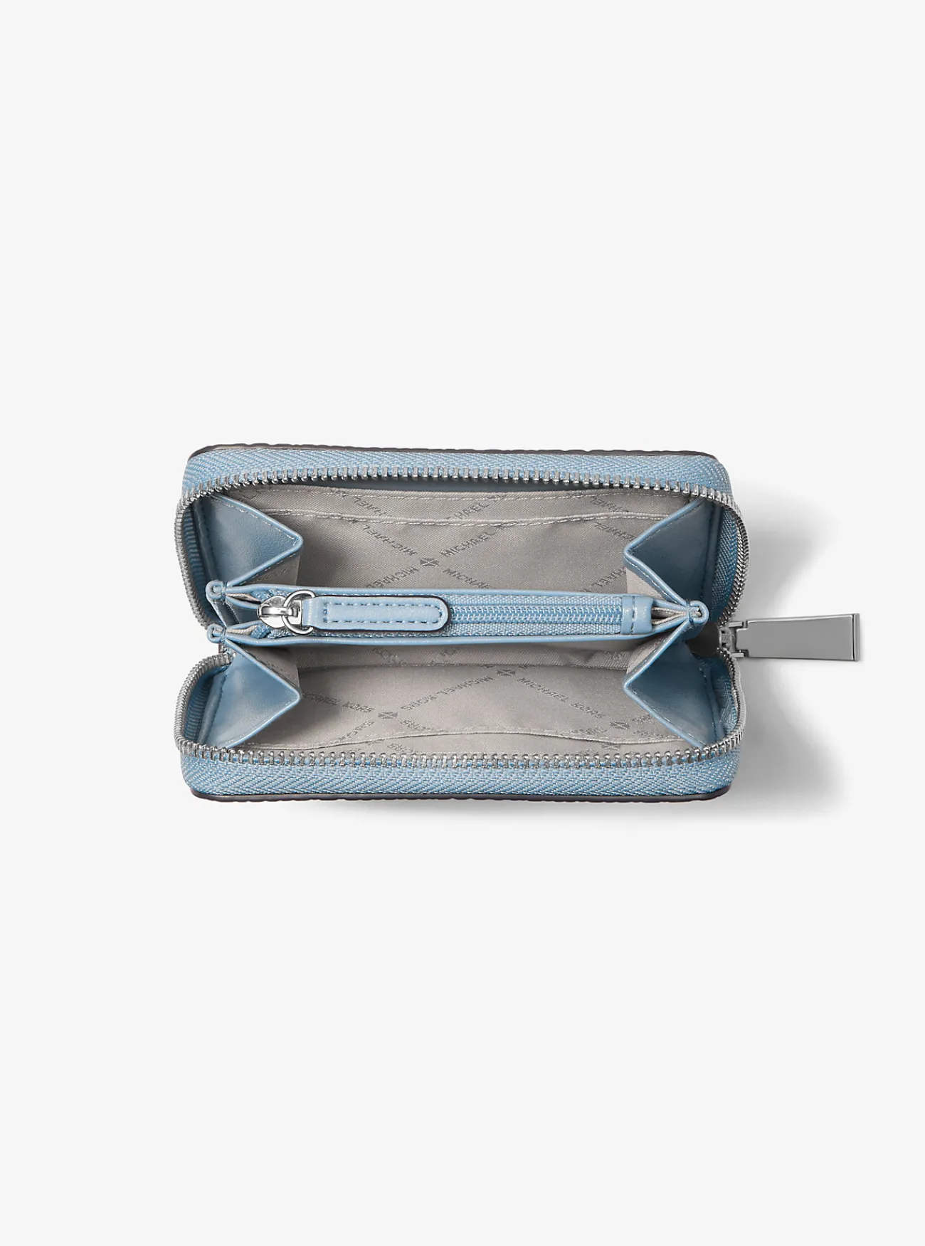 Michael Kors Portefeuille Jet Set van leer met slangenprint in reli&euml;f, klein CHAMBRAY Online