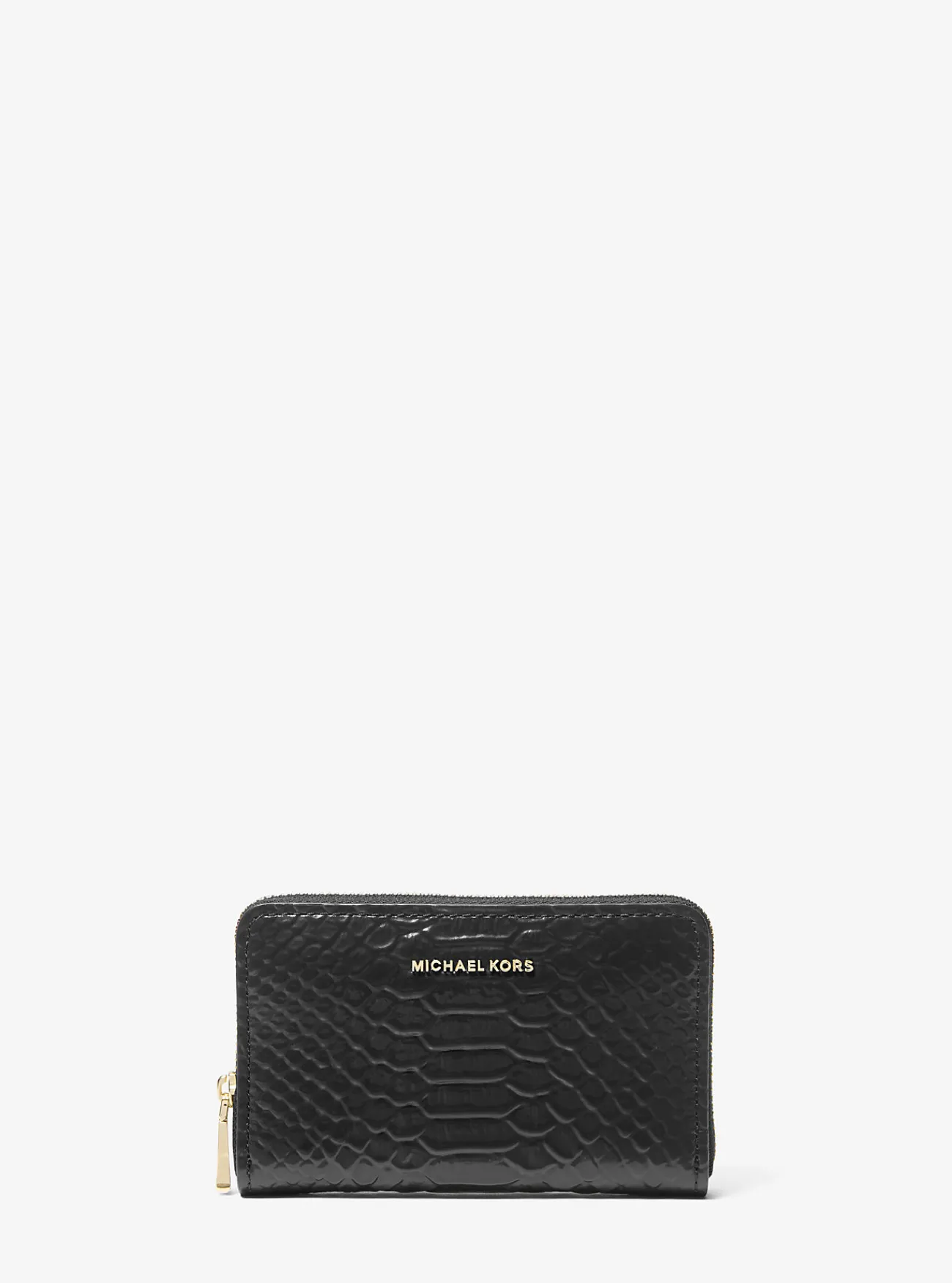 Michael Kors Portefeuille Jet Set van leer met slangenprint in reli&euml;f, klein ZWART Fashion