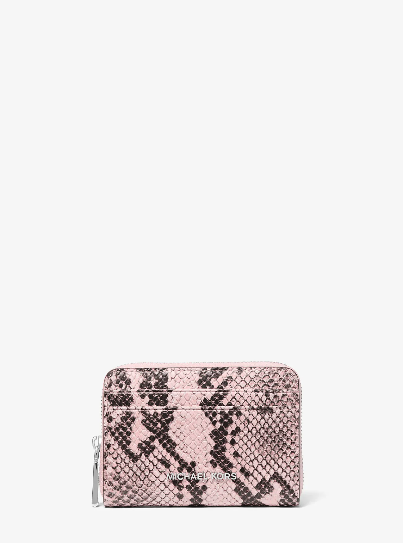 Michael Kors Portefeuille Jet Set van leer met slangenprint in reli&euml;f, klein ZACHTROZE Discount
