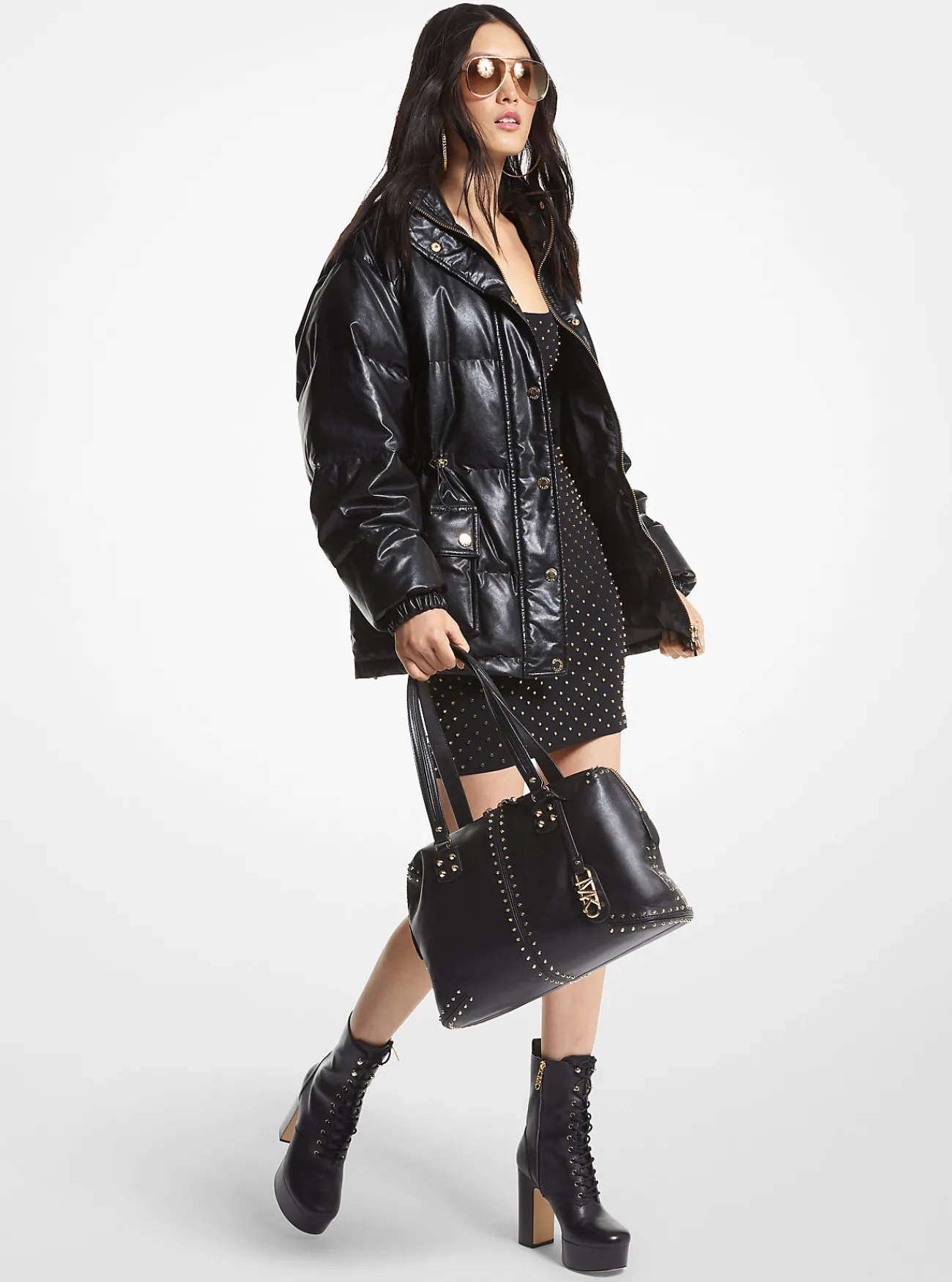 Michael Kors Pufferjack, doorgestikt met coating ZWART Discount