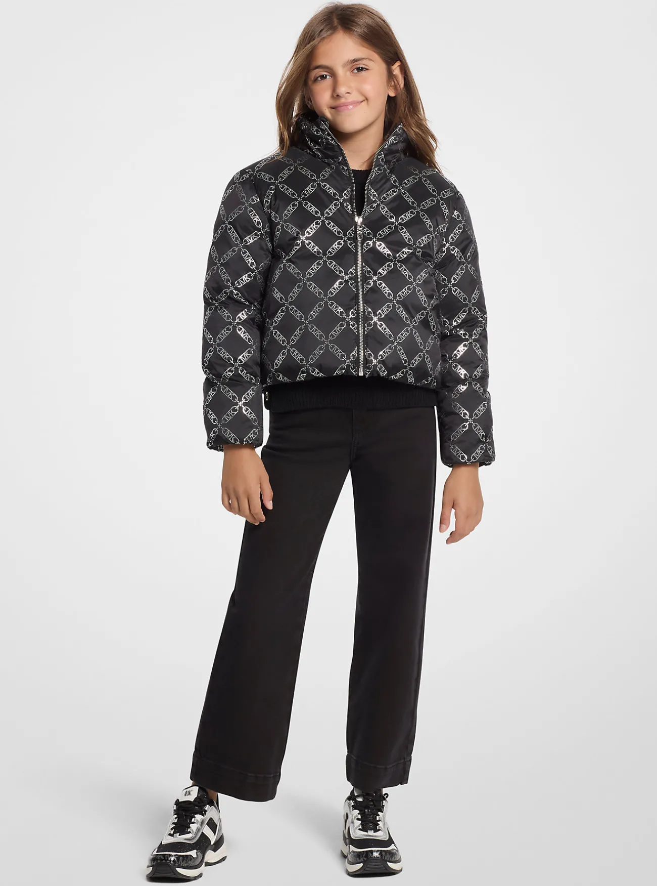 Michael Kors Pufferjack met diamantvormig patroon met Empire-logo ZWART Online