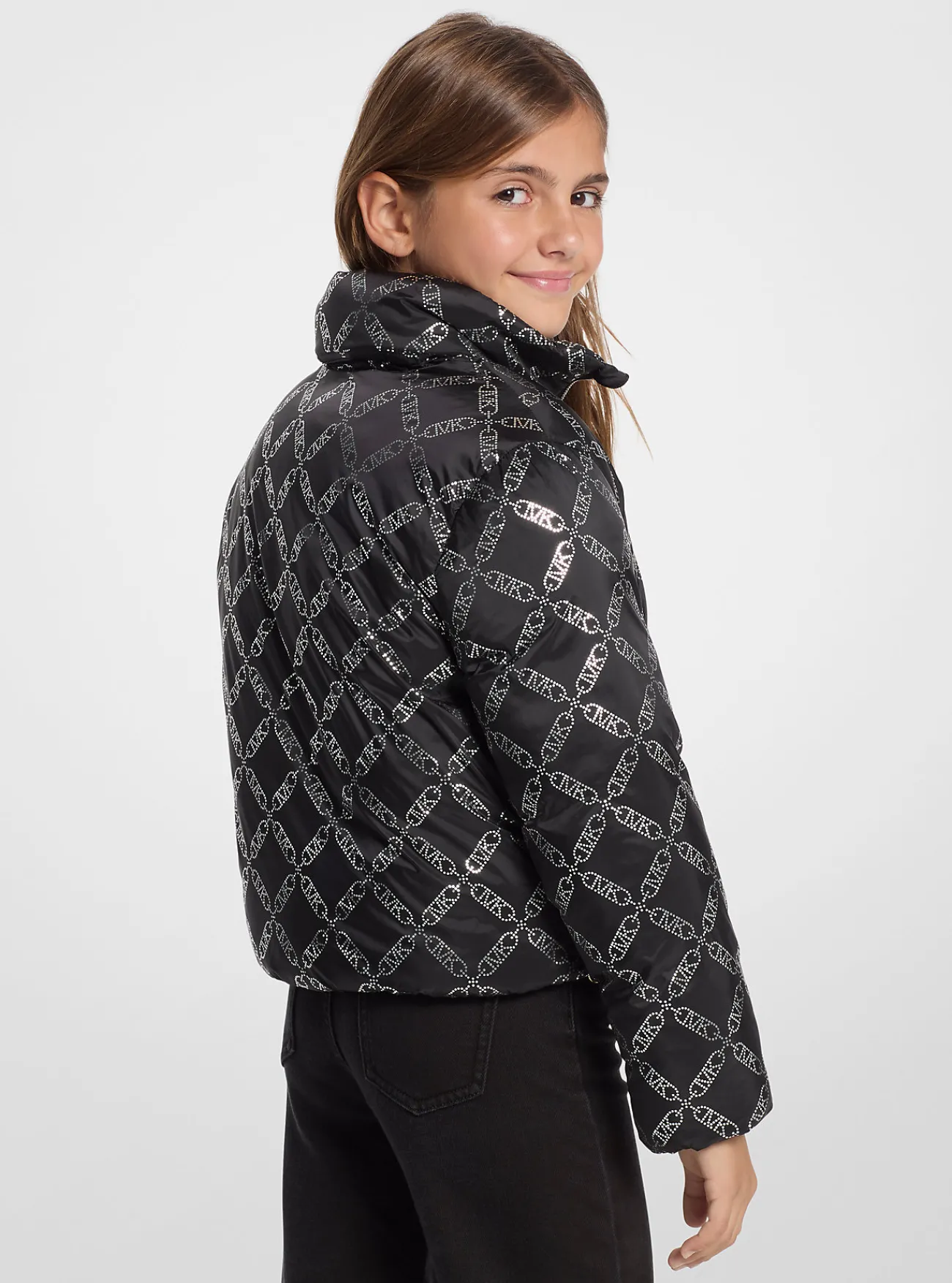 Michael Kors Pufferjack met diamantvormig patroon met Empire-logo ZWART Online