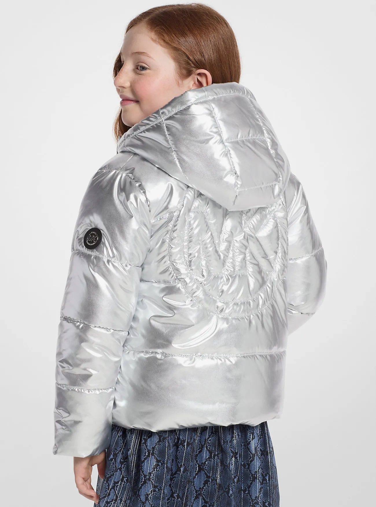 Michael Kors Pufferjack, metallic en doorgestikt ZILVER Hot