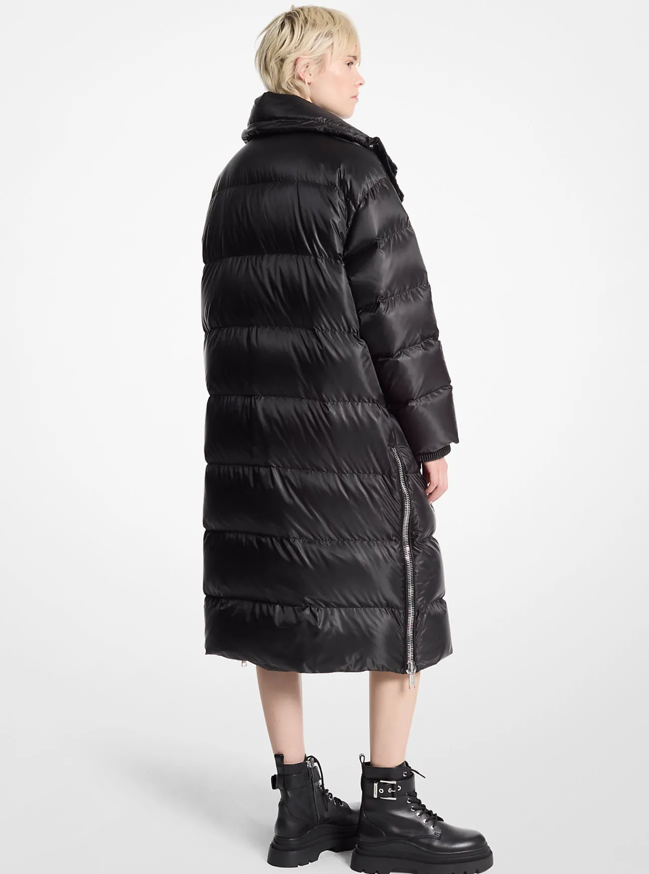 Michael Kors Pufferjas van satijn met waxlaag ZWART Discount