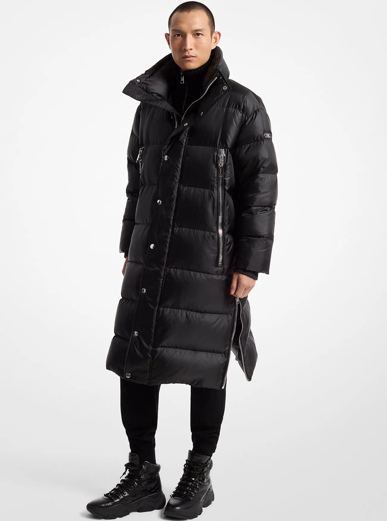 Michael Kors Pufferjas van satijn met waxlaag ZWART Discount