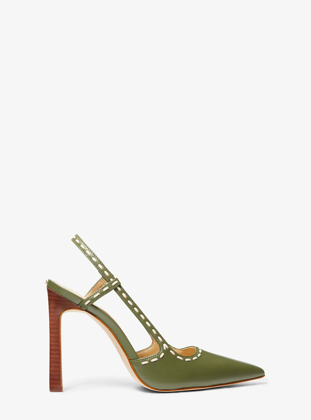 Michael Kors Pump Alora van handgestikt leer met slingback GEROOKTOLIJFGROEN Best