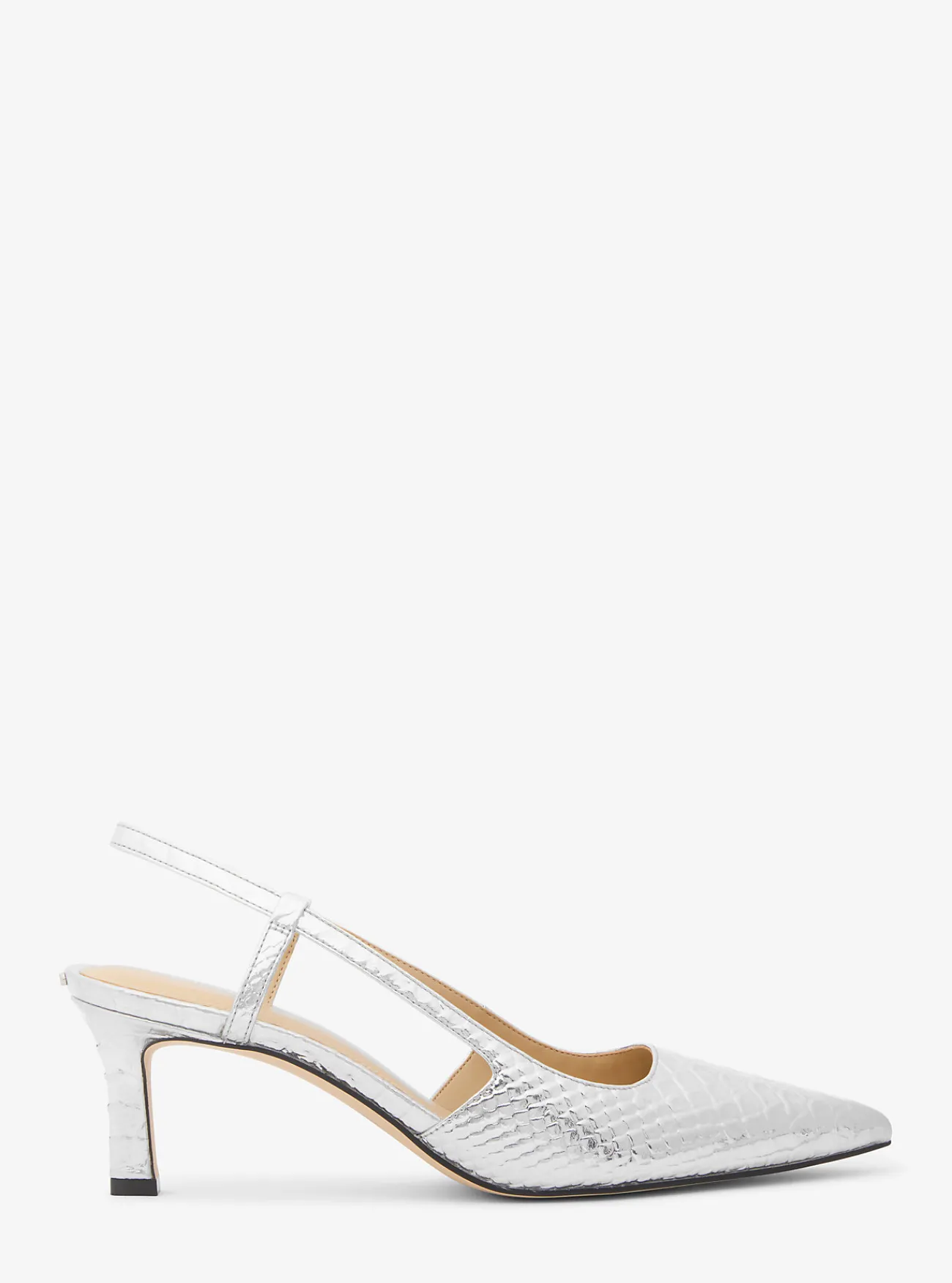 Michael Kors Pump Alora van metallic leer met slangenprint in reliëf en slingback ZILVER Clearance
