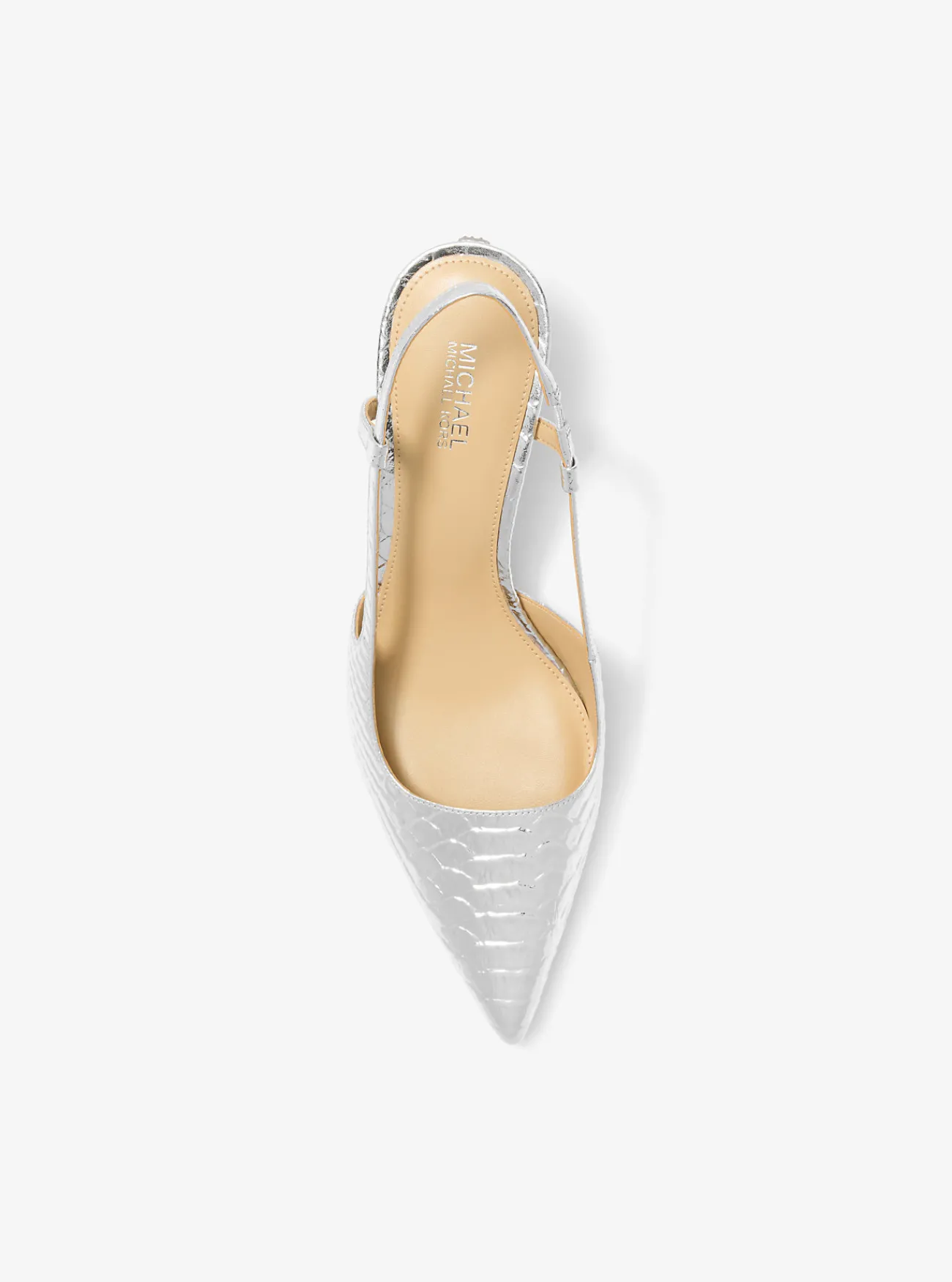 Michael Kors Pump Alora van metallic leer met slangenprint in reliëf en slingback ZILVER Clearance