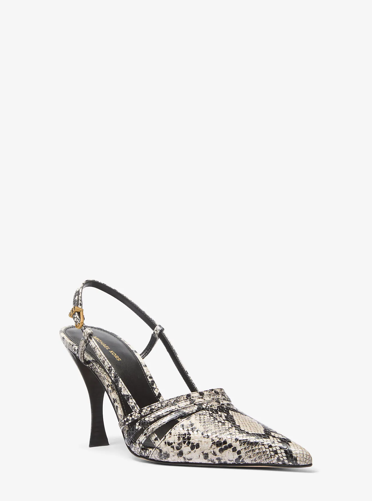 Michael Kors Pump Haisley van leer met slangenprint in reli&euml;f en slingback NATUREL Online