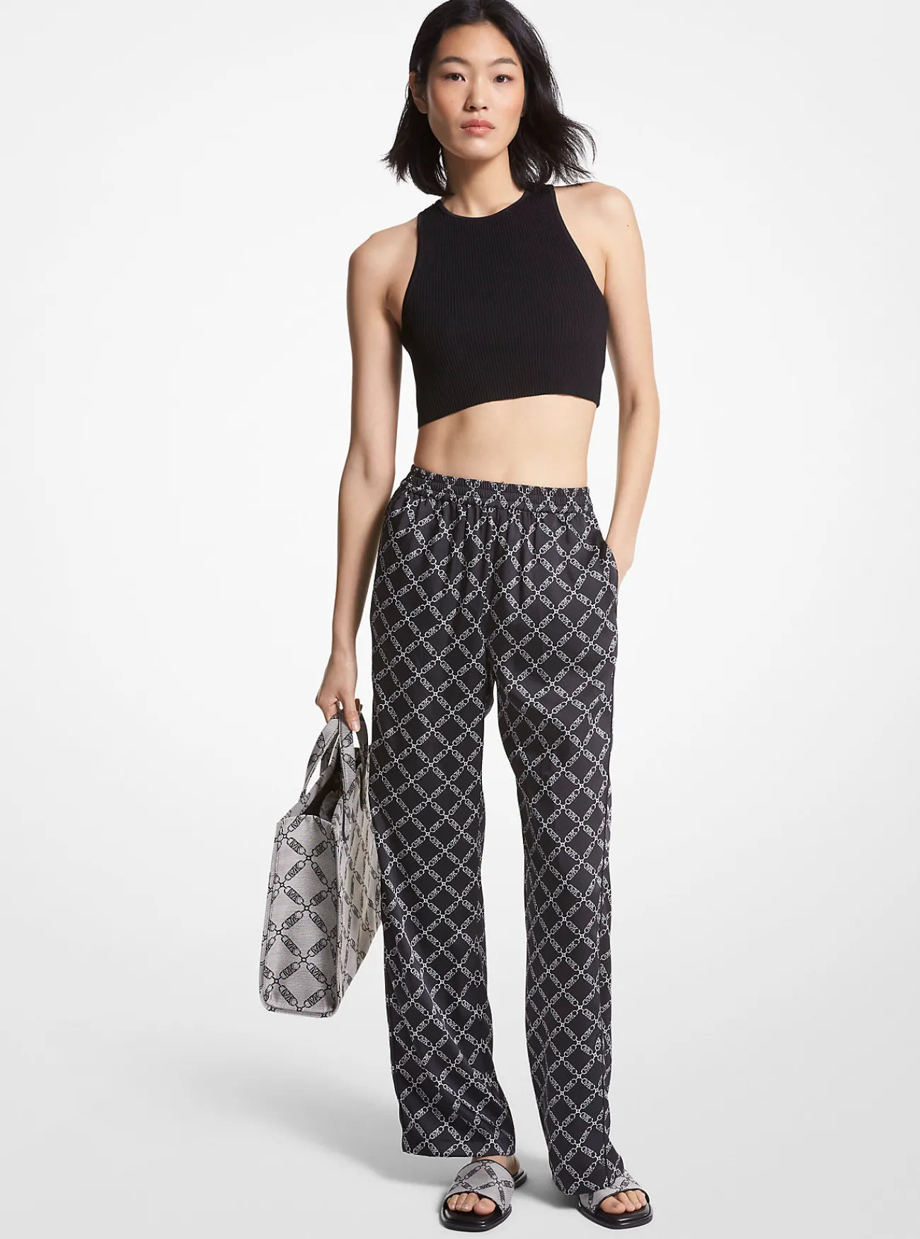 Michael Kors Pyjamabroek van satijn met Empire-logoprint Outlet