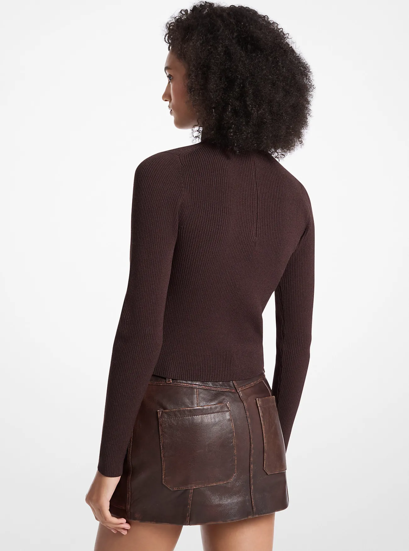 Michael Kors Ribgebreide sweater met opstaande hals CHOCOLADE Best
