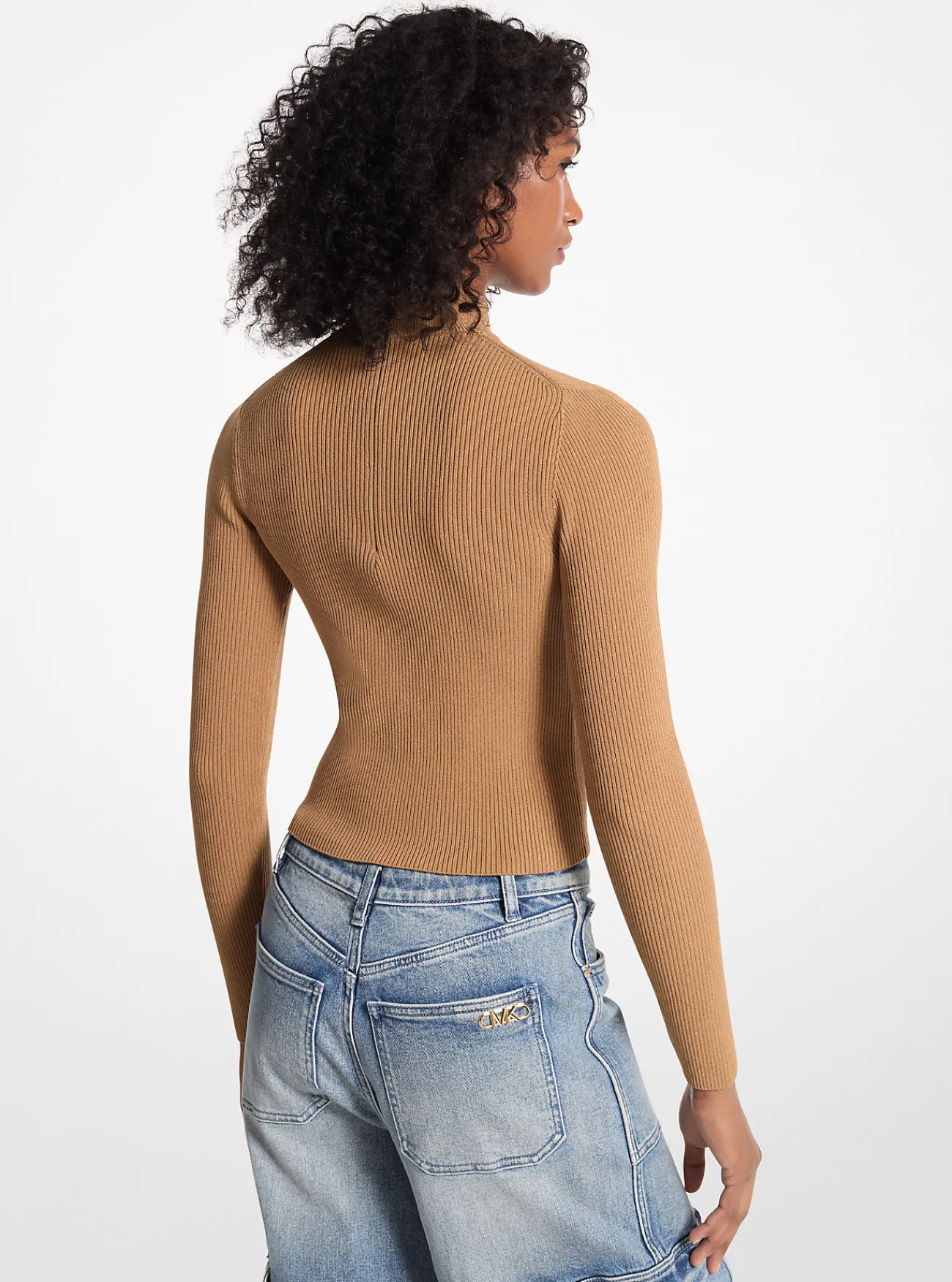 Michael Kors Ribgebreide sweater met opstaande hals DONKERCAMEL Online