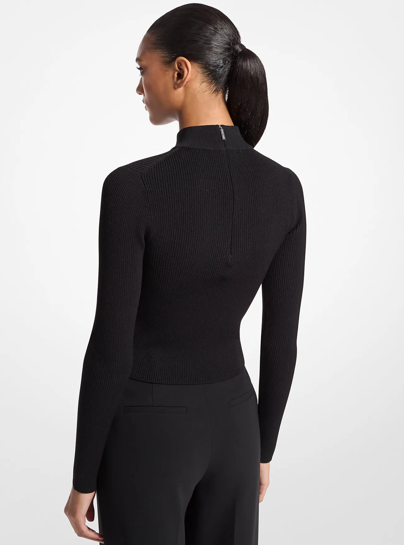 Michael Kors Ribgebreide sweater met opstaande hals ZWART Best