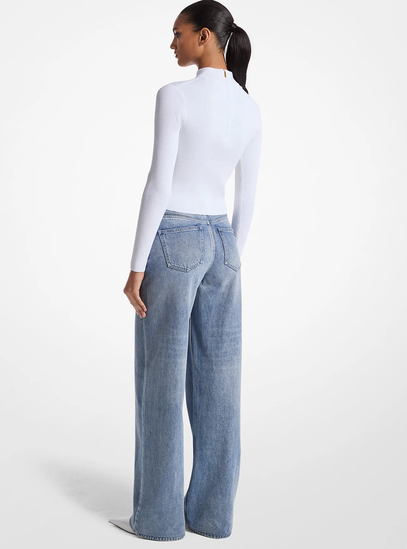 Michael Kors Ribgebreide sweater met opstaande hals WIT Sale