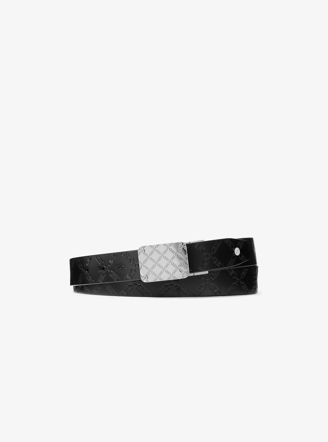 Michael Kors Riem van leer met reli&euml;f met Empire-logo, omkeerbaar ZWART New