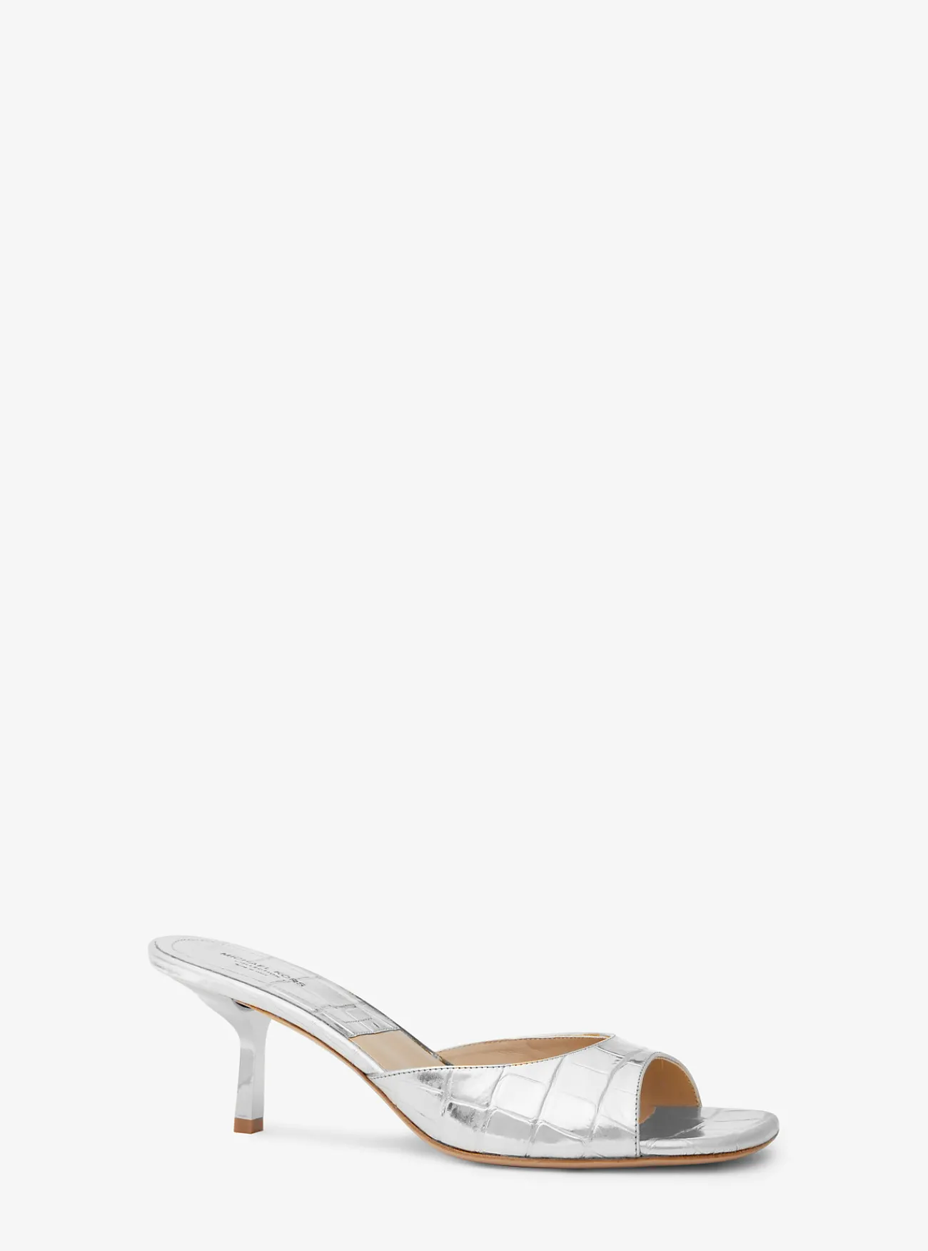 Michael Kors Sandaal Anita van metallic leer met krokodillenprint in reli&euml;f ZILVER Best