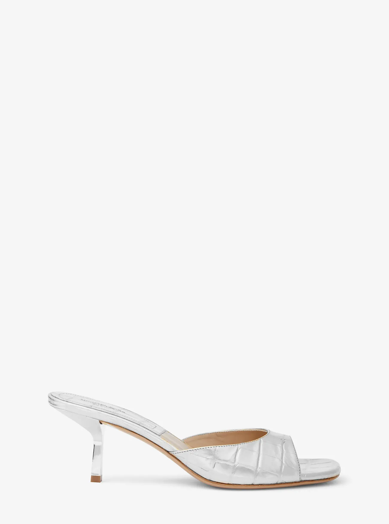 Michael Kors Sandaal Anita van metallic leer met krokodillenprint in reli&euml;f ZILVER Best