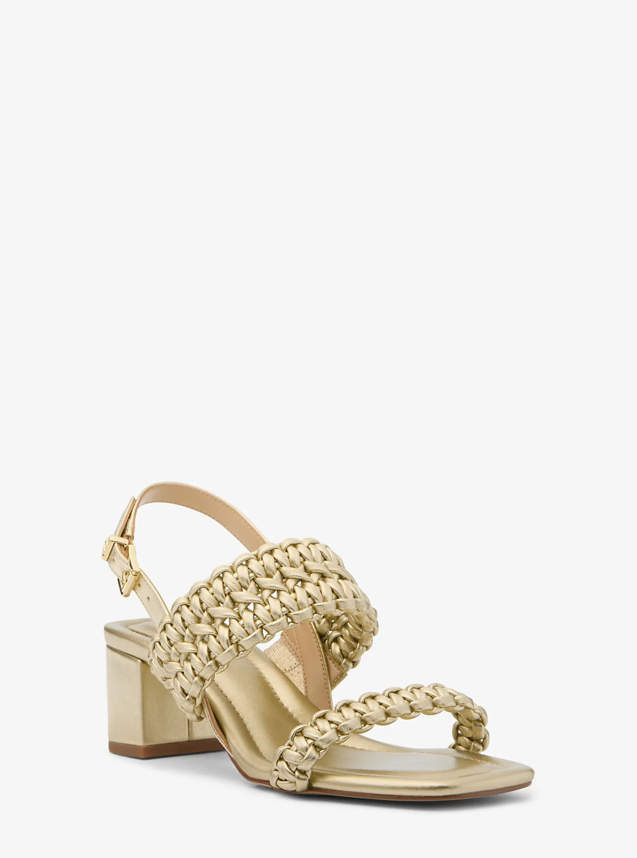 Michael Kors Sandaal Audrina van geweven metallic leer met blokhak LICHTGOUD Discount