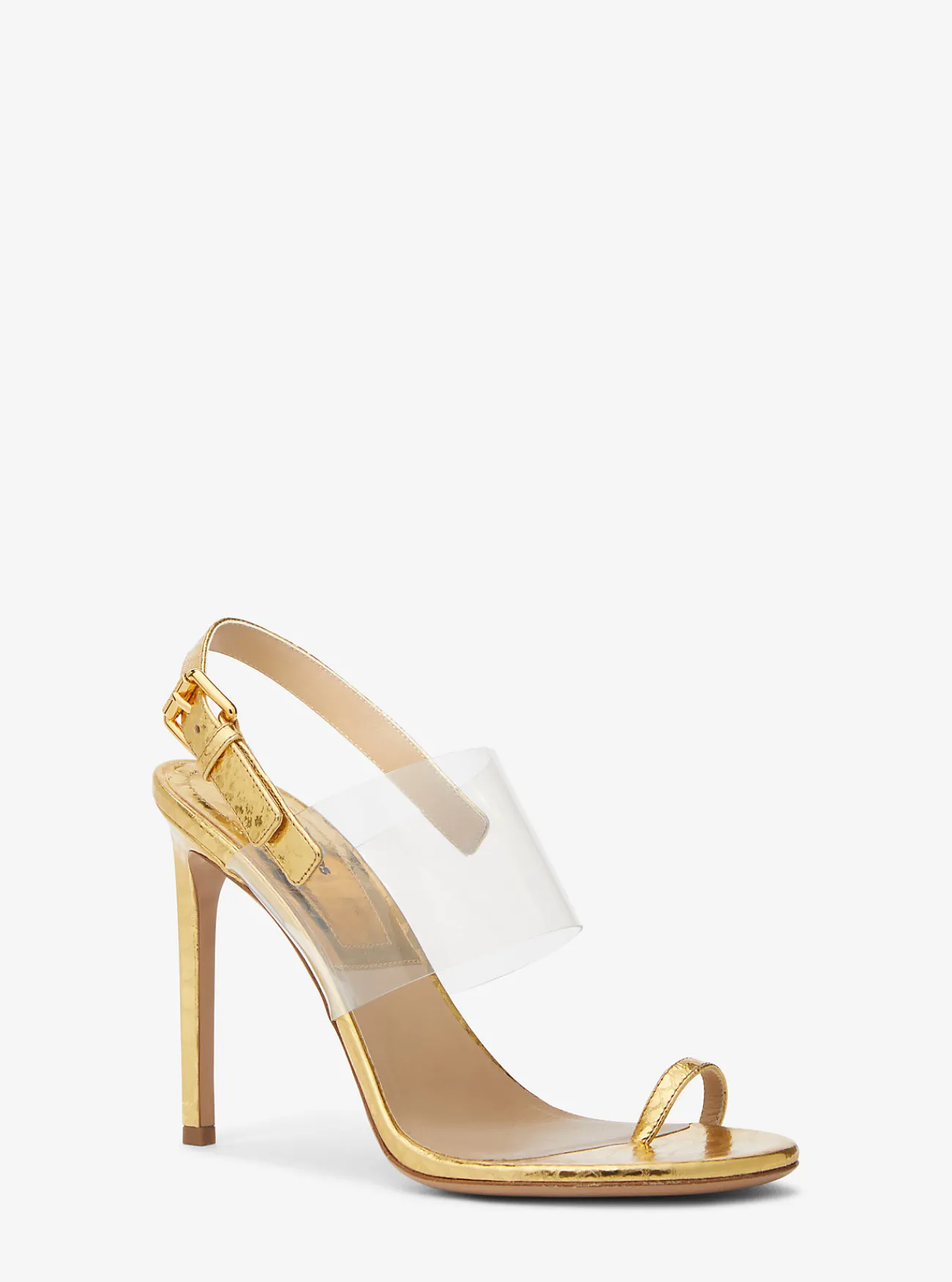 Michael Kors Sandaal Catherine van metallic leer met pythonprint in reli&euml;f GOUD Online