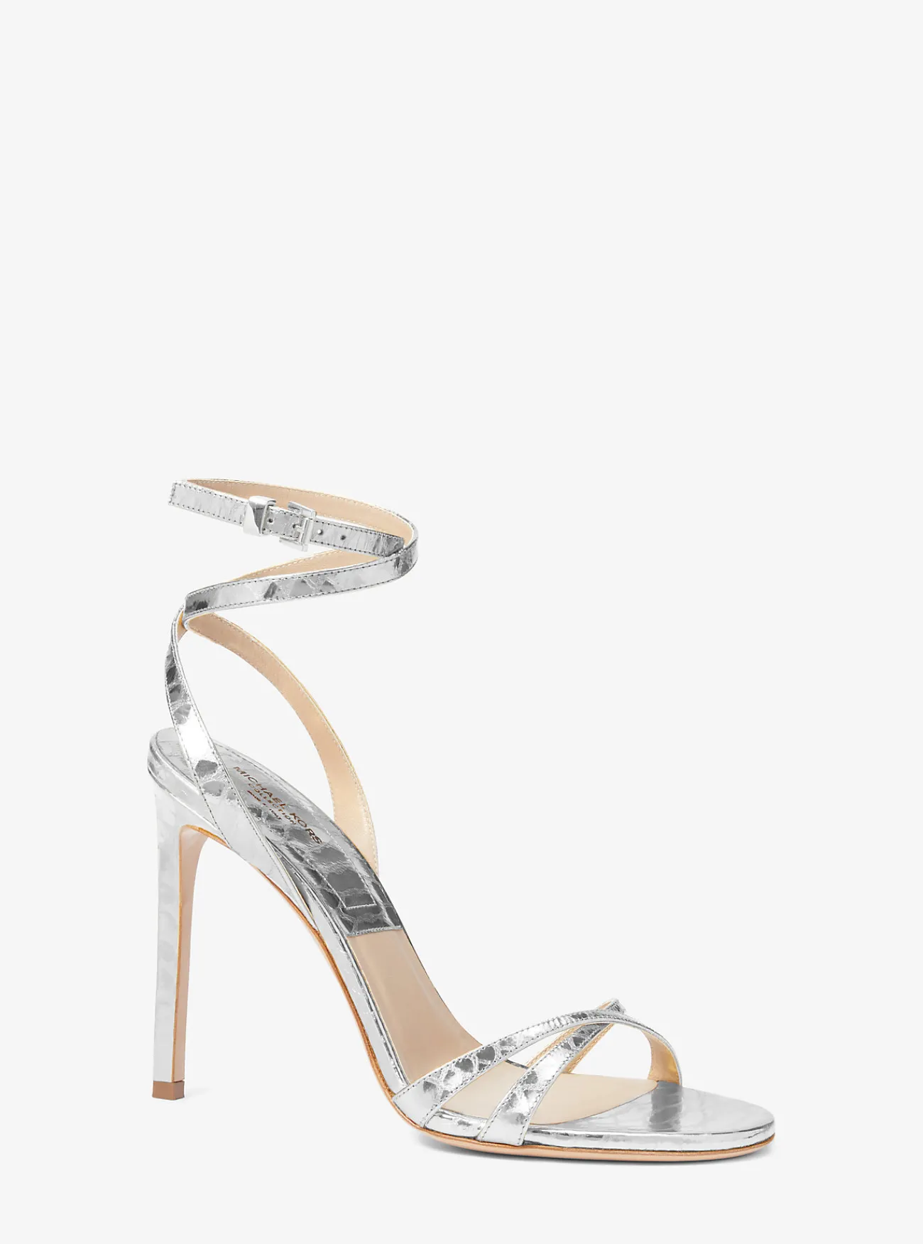 Michael Kors Sandaal Chrissy van metallic leer met slangenprint in reli&euml;f ZILVER Outlet