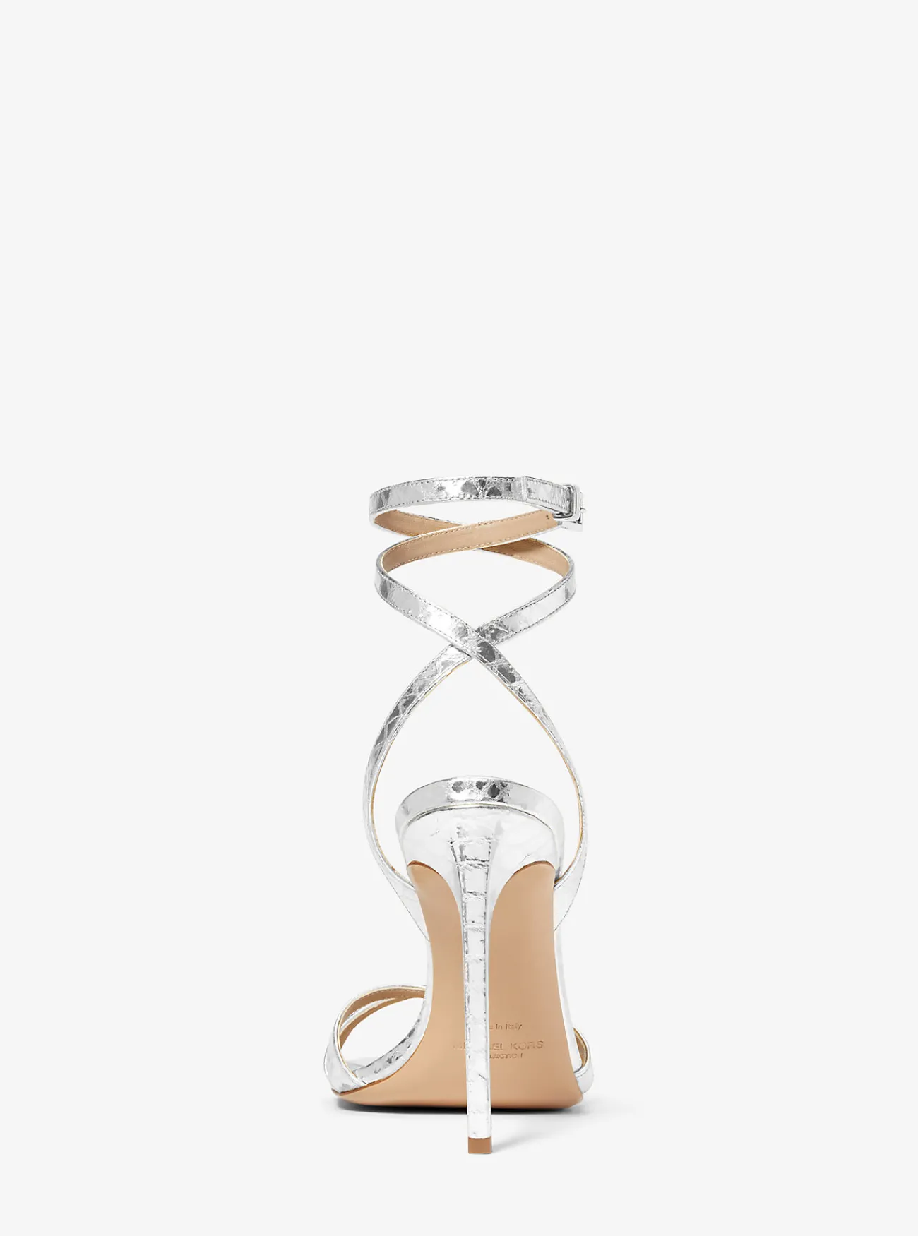 Michael Kors Sandaal Chrissy van metallic leer met slangenprint in reliëf ZILVER Outlet