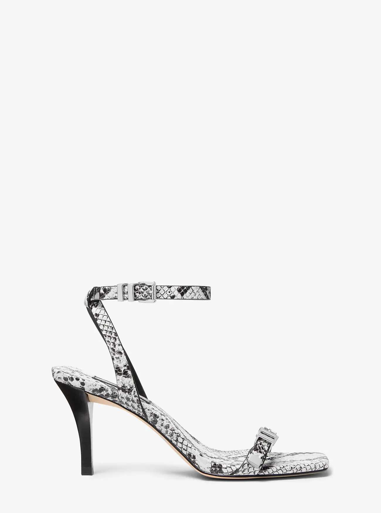 Michael Kors Sandaal Darrington van leer met slangenprint in reli&euml;f ALUMINIUM Outlet