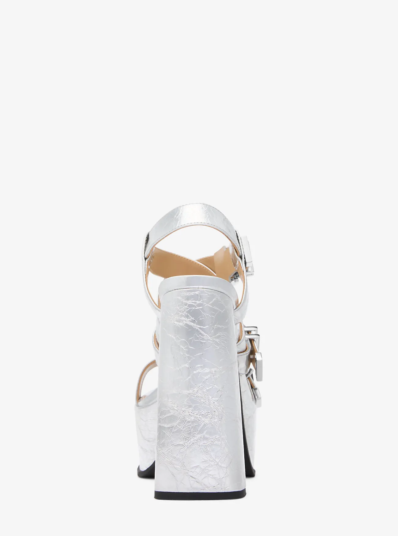 Michael Kors Sandaal Darrington van metallic craquel&eacute; leer met plateauzool ZILVER New