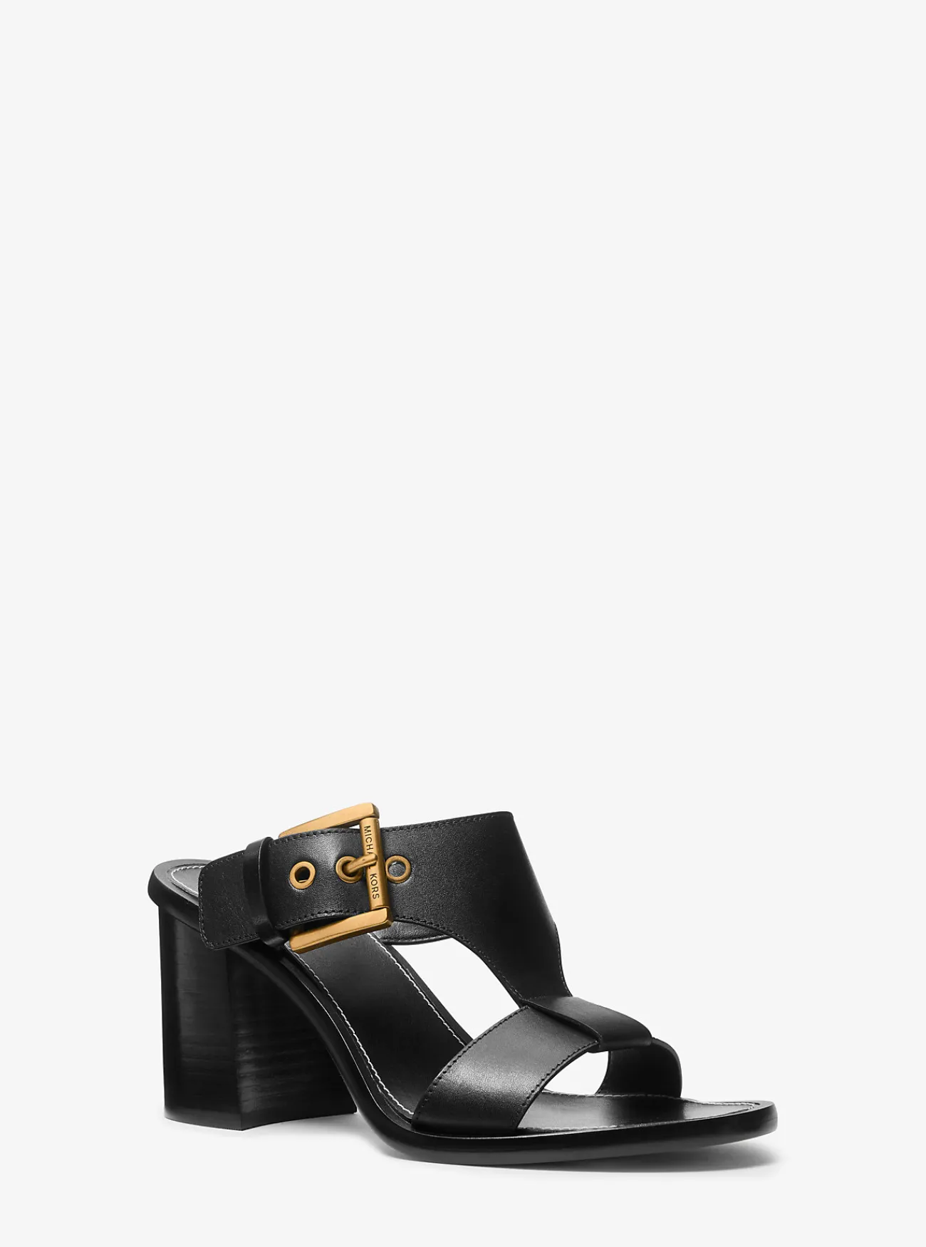 Michael Kors Sandaal Irene van leer met blokhak ZWART Discount