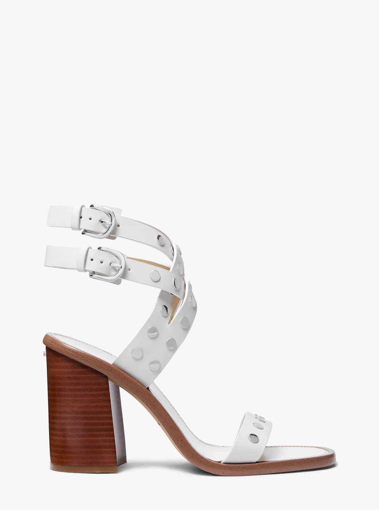 Michael Kors Sandaal Irene van leer met studs en blokhak OPTISCHWIT Outlet