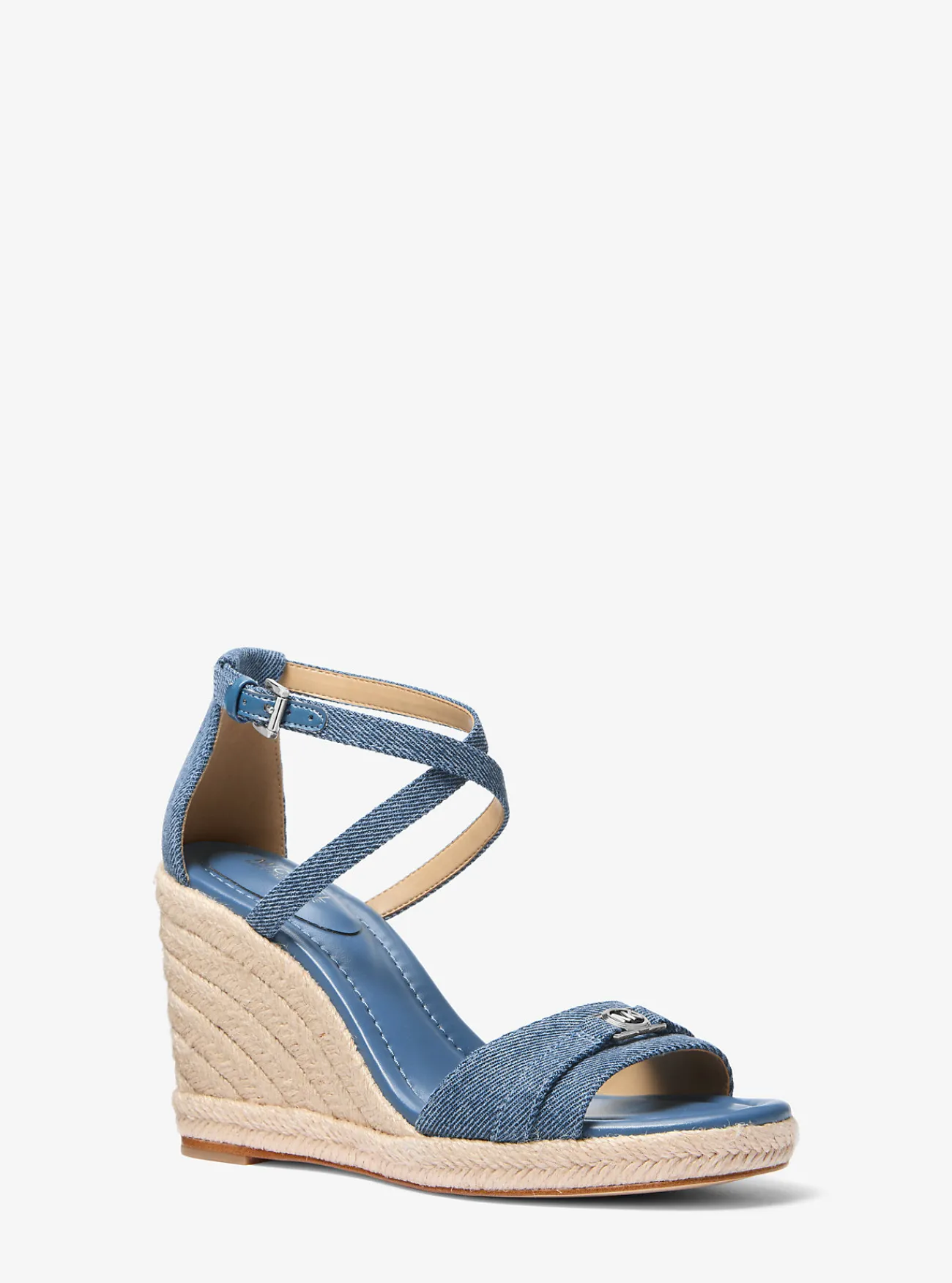 Michael Kors Sandaal Mandy van denim met sleehak UNIONMETWASSING Discount
