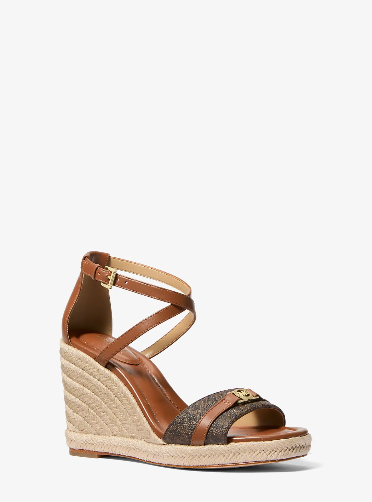 Michael Kors Sandaal Mandy van leer met kenmerkend logo en sleehak Clearance