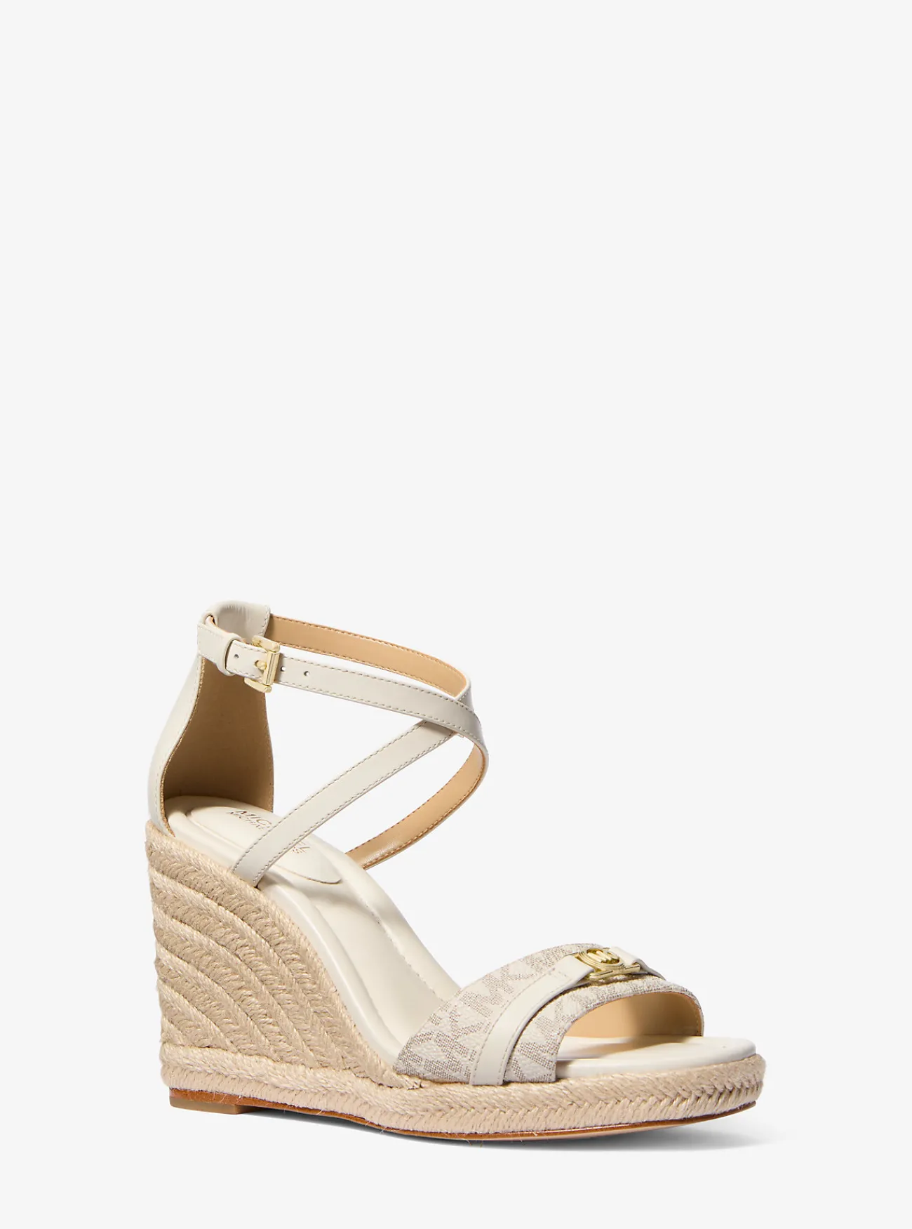 Michael Kors Sandaal Mandy van leer met kenmerkend logo en sleehak Clearance