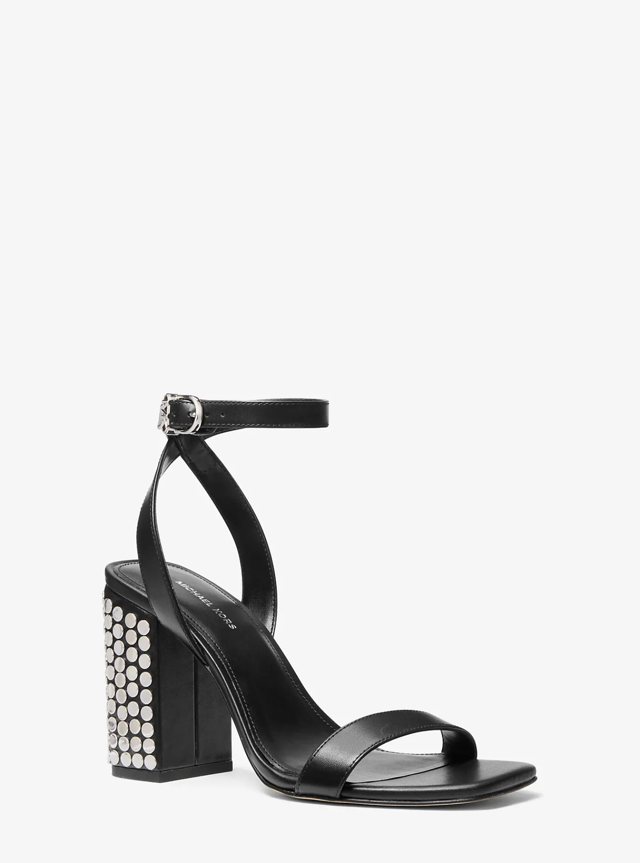 Michael Kors Sandaal Merriam van leer met studs en blokhak ZWART Online