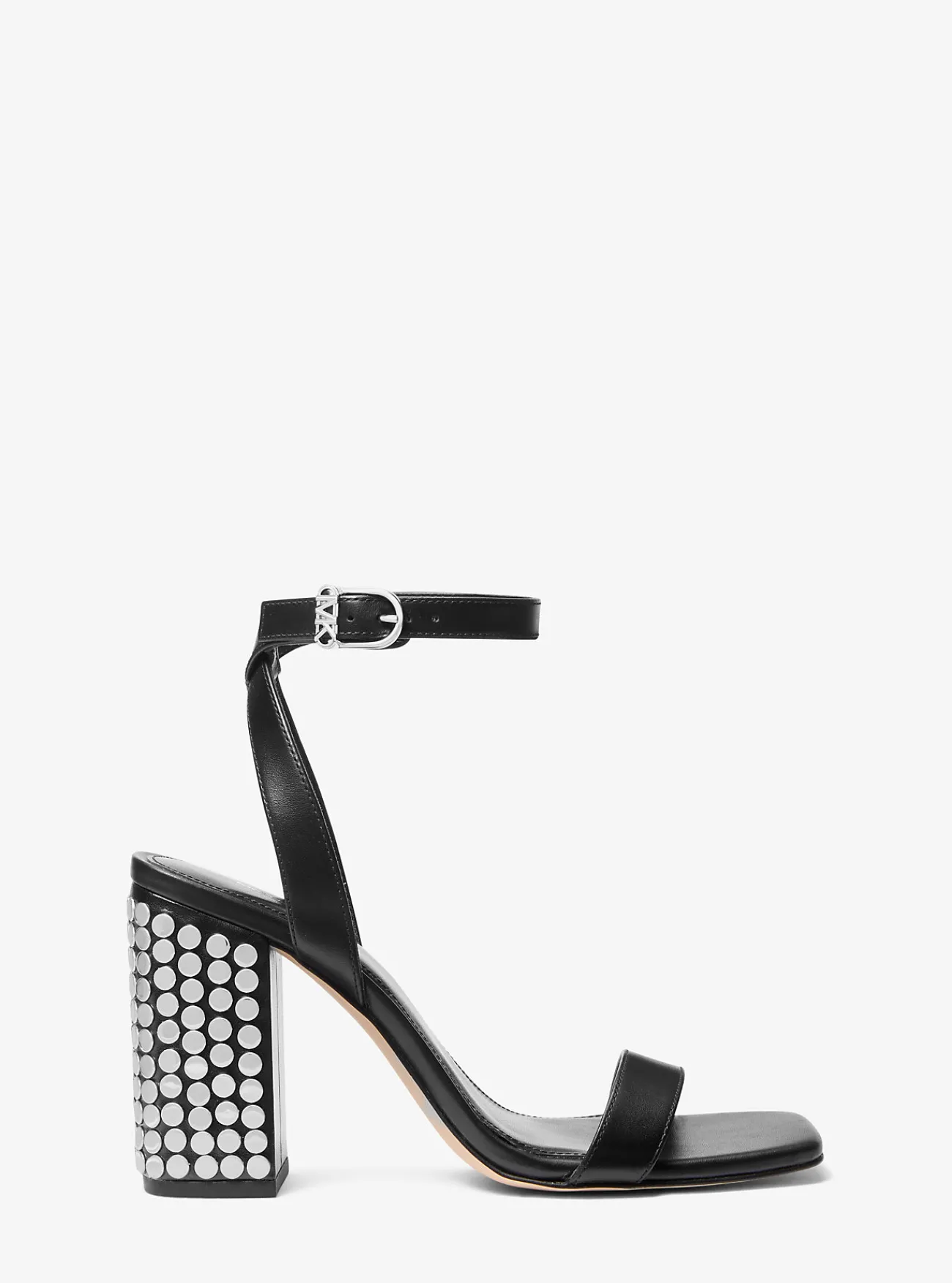 Michael Kors Sandaal Merriam van leer met studs en blokhak ZWART Online