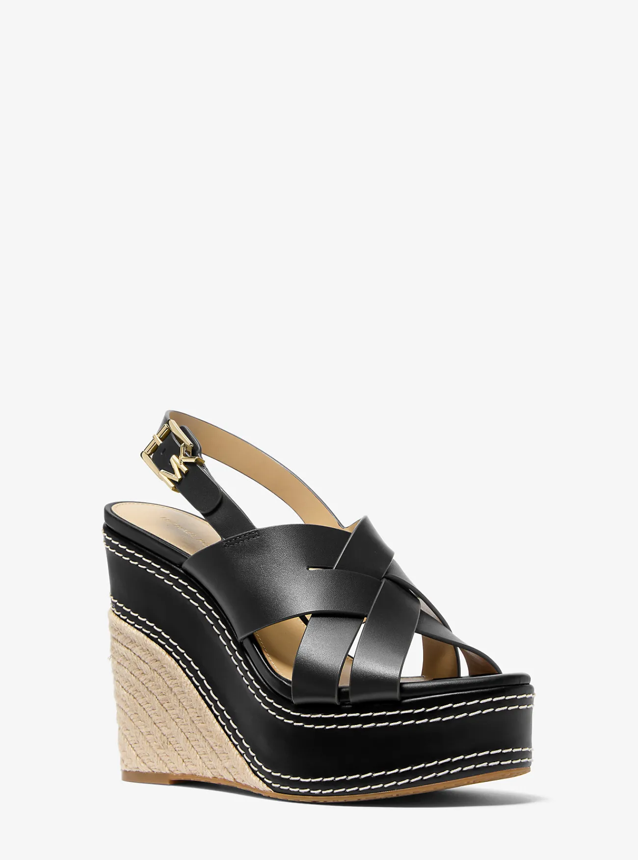 Michael Kors Sandaal Nora van leer met sleehak ZWART Fashion