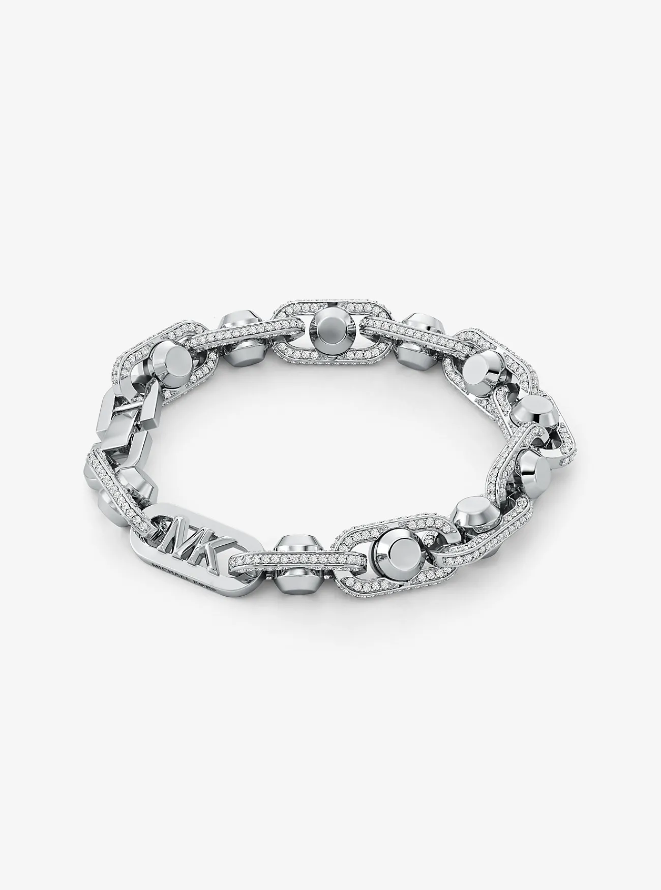 Michael Kors Schakelarmband Astor van messing met een plating met edelmetaal en siersteentjes, extra groot ZILVER Outlet